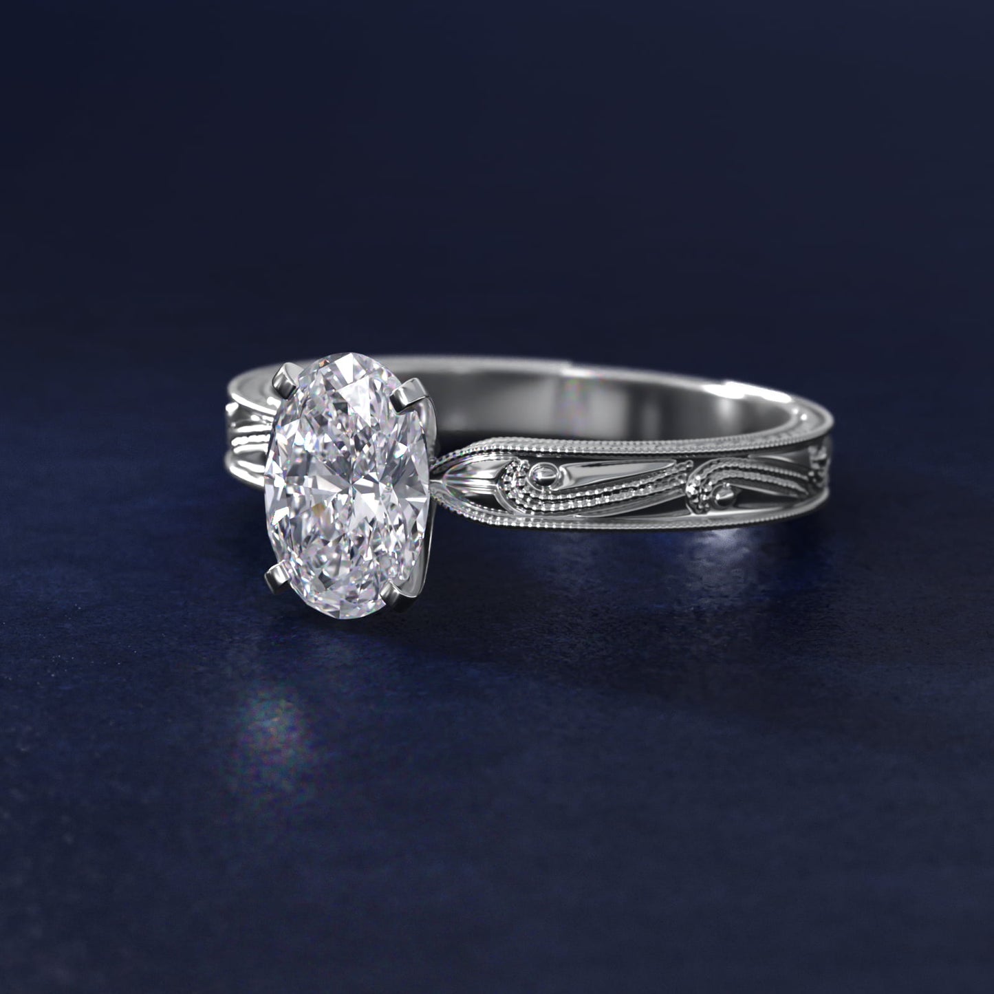 Engraved Solitaire Engagement Ring In Platinum By James Allen - Oval Center