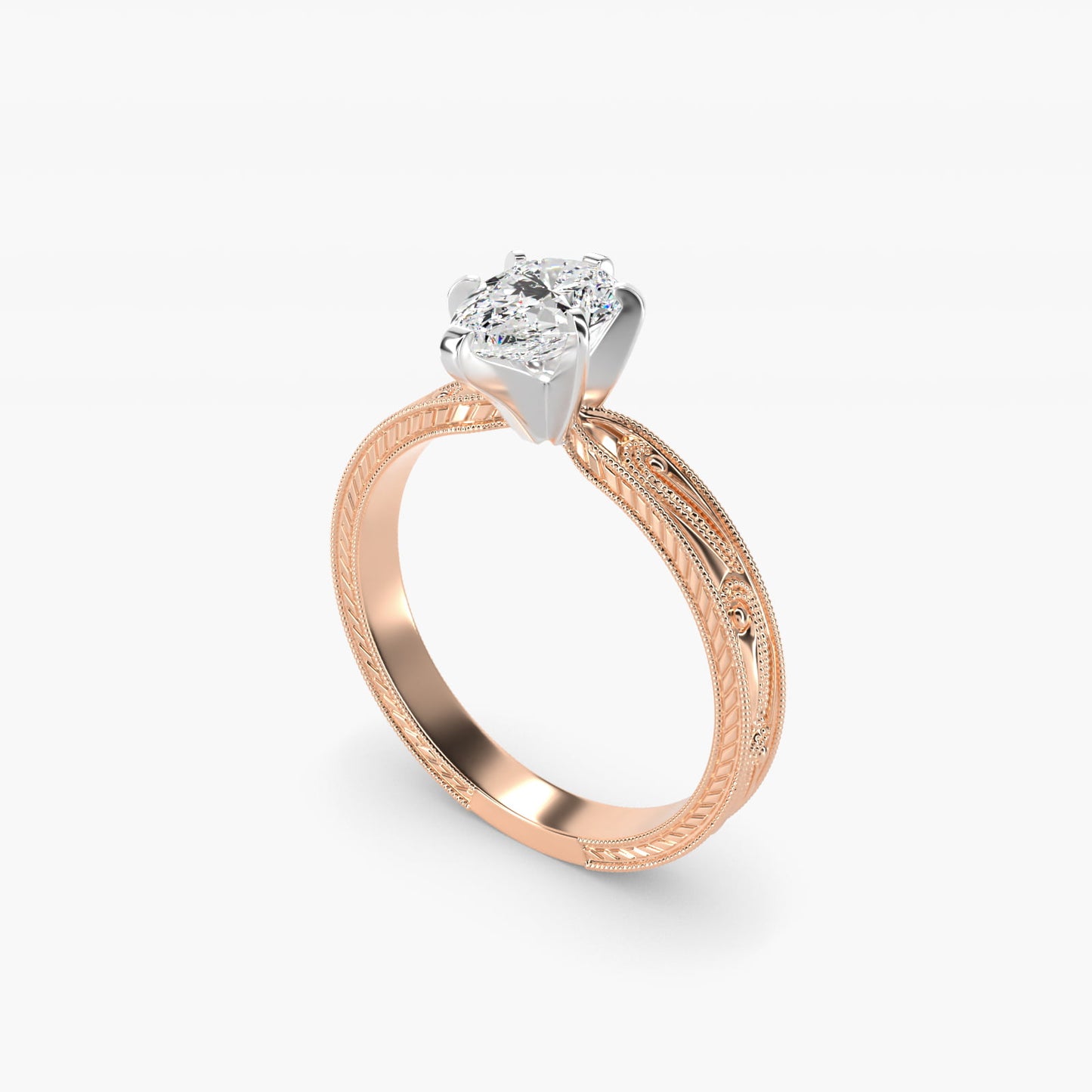 Engraved Solitaire Engagement Ring In 14K Rose Gold By James Allen - Pear Center