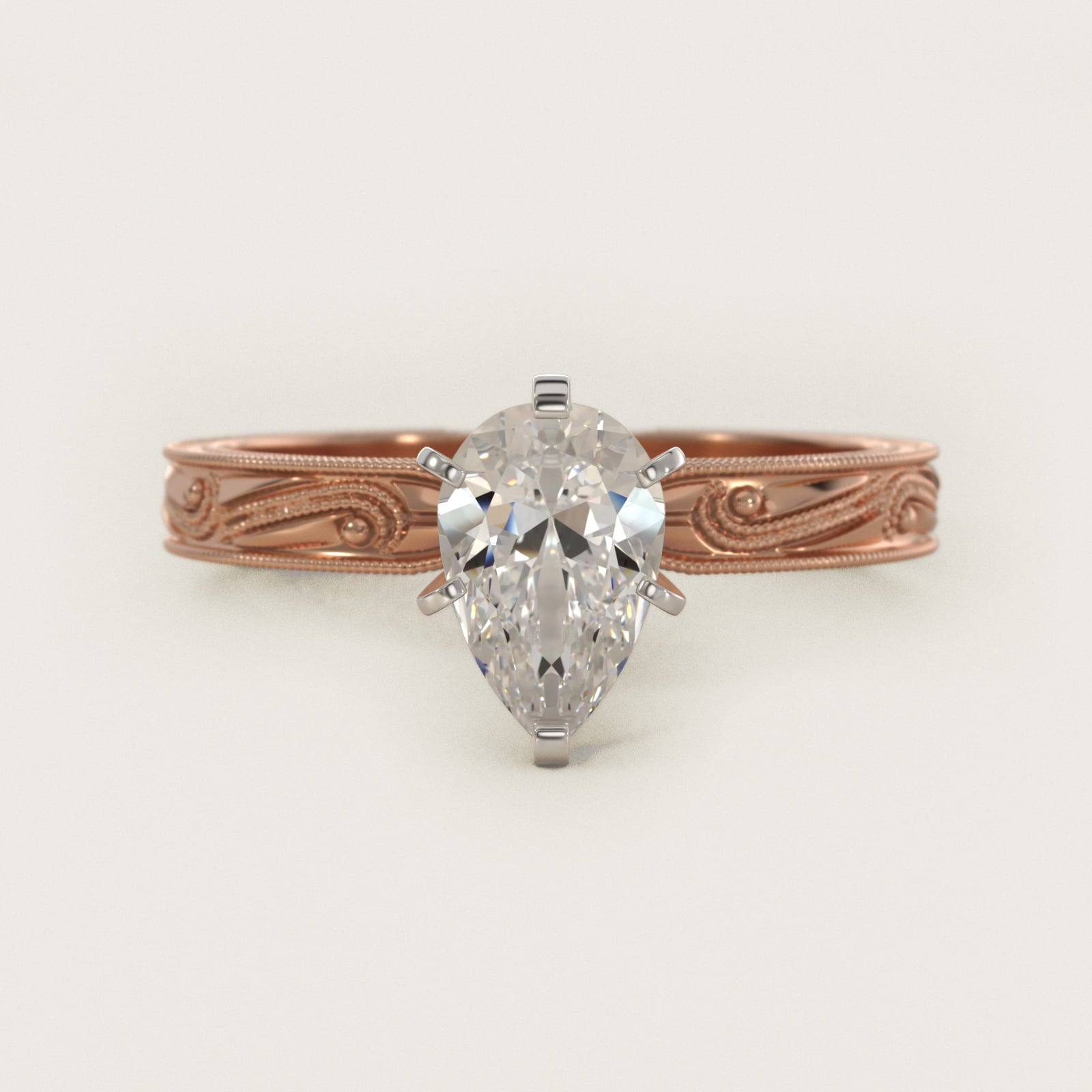 Engraved Solitaire Engagement Ring In 14K Rose Gold By James Allen - Pear Center