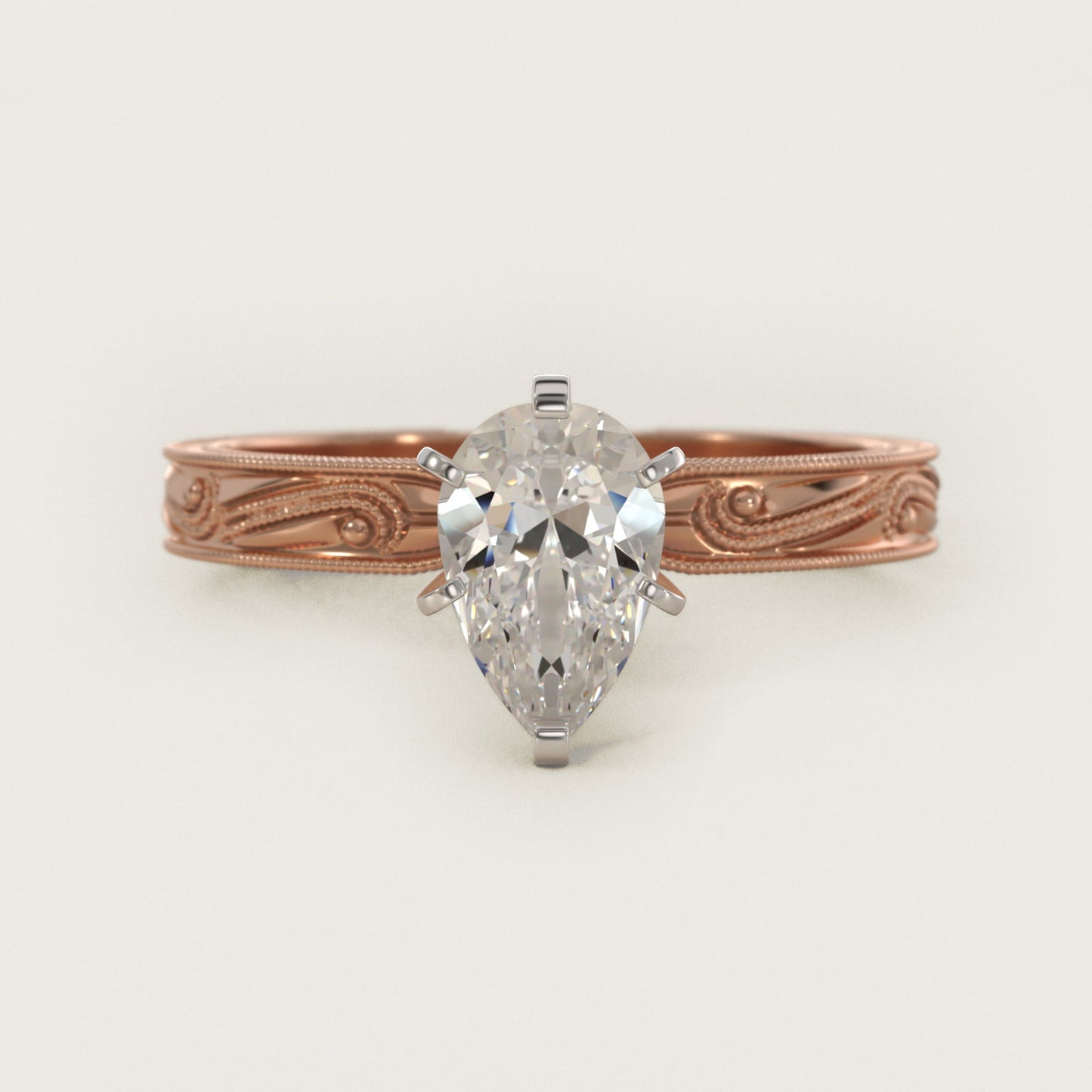 Engraved Solitaire Engagement Ring In 18k Rose Gold By James Allen - Pear Center