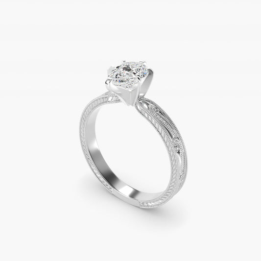 Engraved Solitaire Engagement Ring In 14K White Gold By James Allen - Pear Center