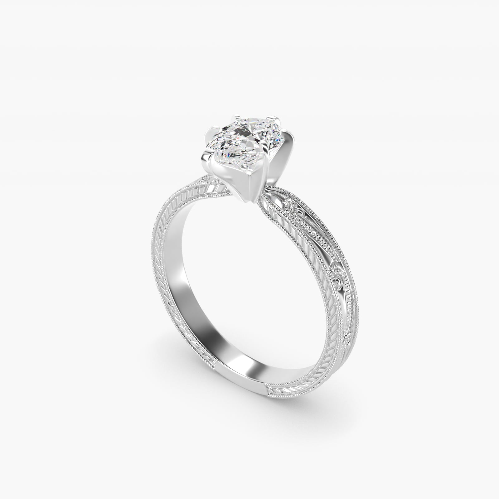Engraved Solitaire Engagement Ring In 18k White Gold By James Allen - Pear Center