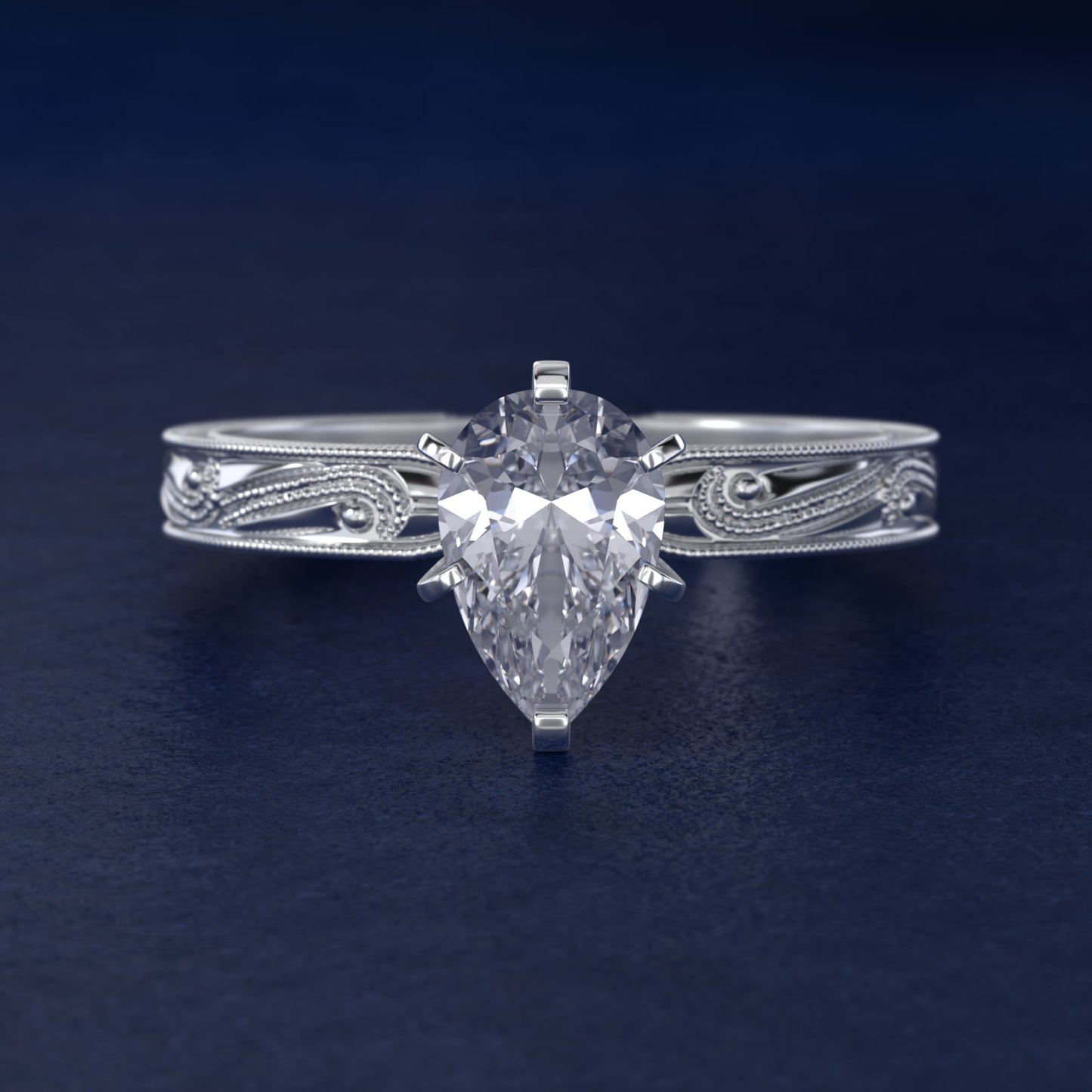 Engraved Solitaire Engagement Ring In 14K White Gold By James Allen - Pear Center