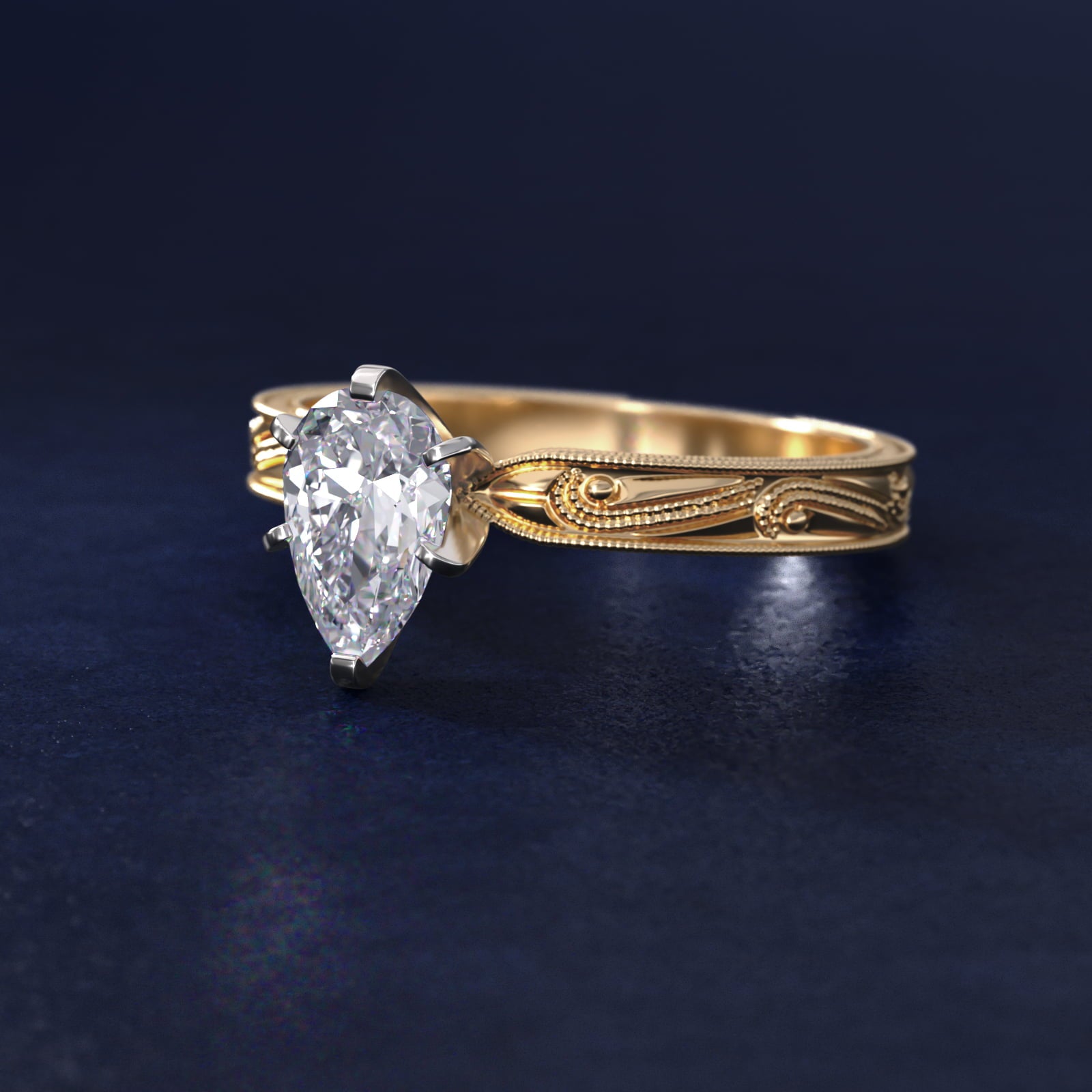 Engraved Solitaire Engagement Ring In 18k Yellow Gold By James Allen - Pear Center