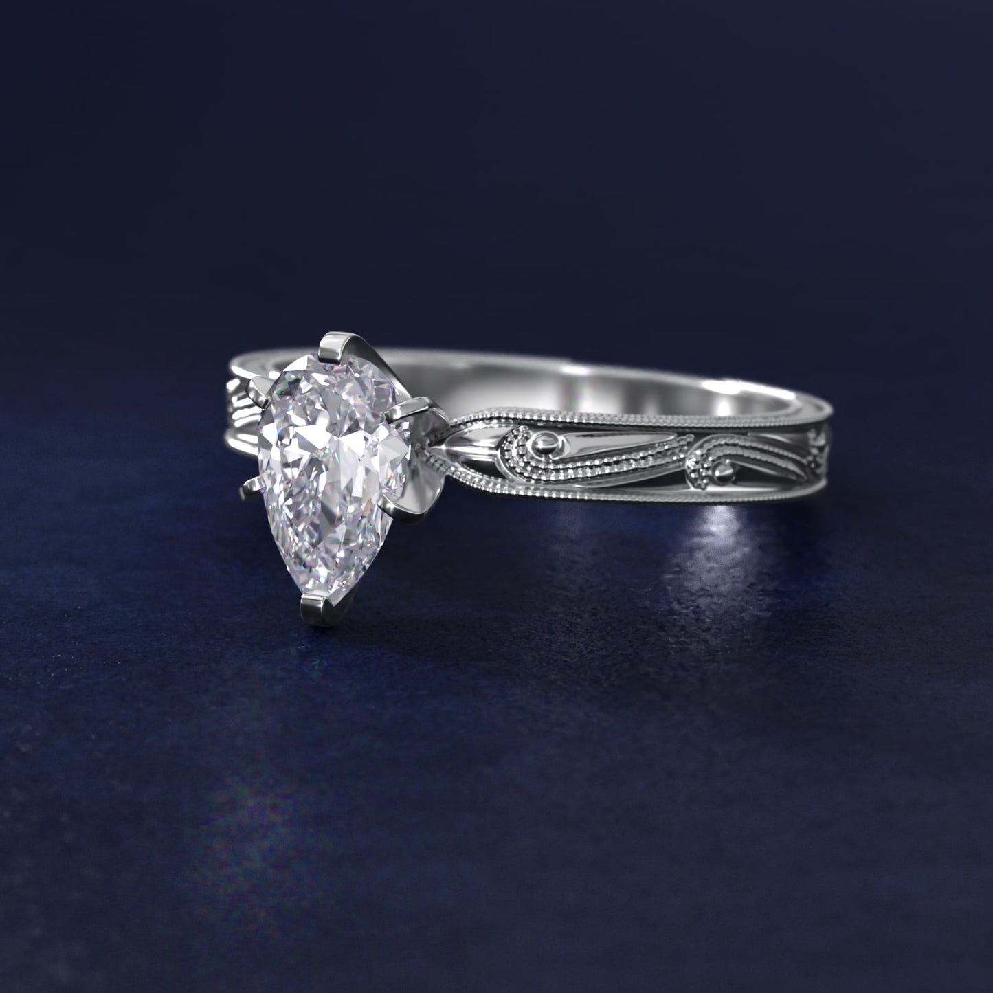 Engraved Solitaire Engagement Ring In Platinum By James Allen - Pear Center