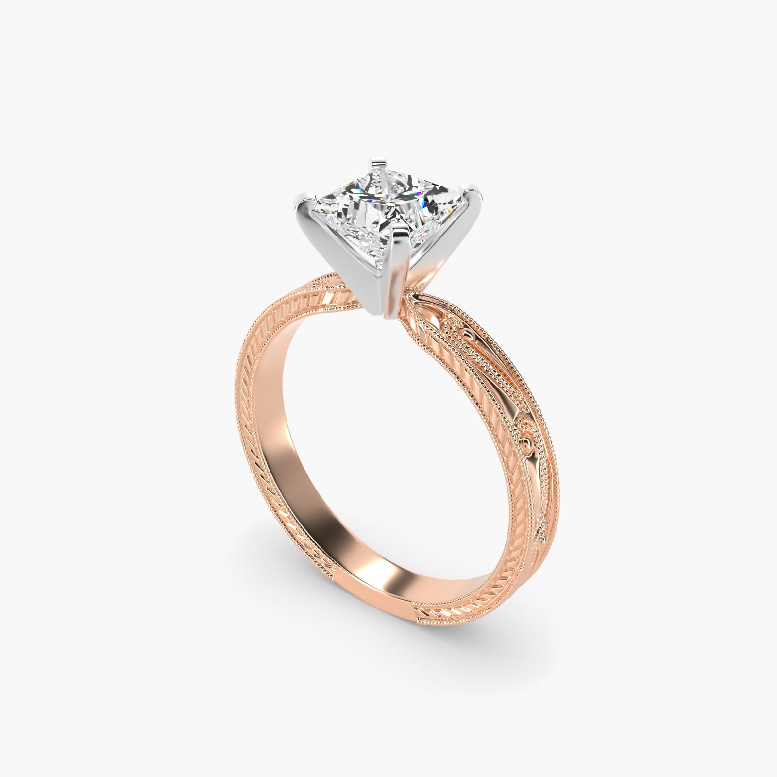 Engraved Solitaire Engagement Ring In 18k Rose Gold By James Allen - Princess Center