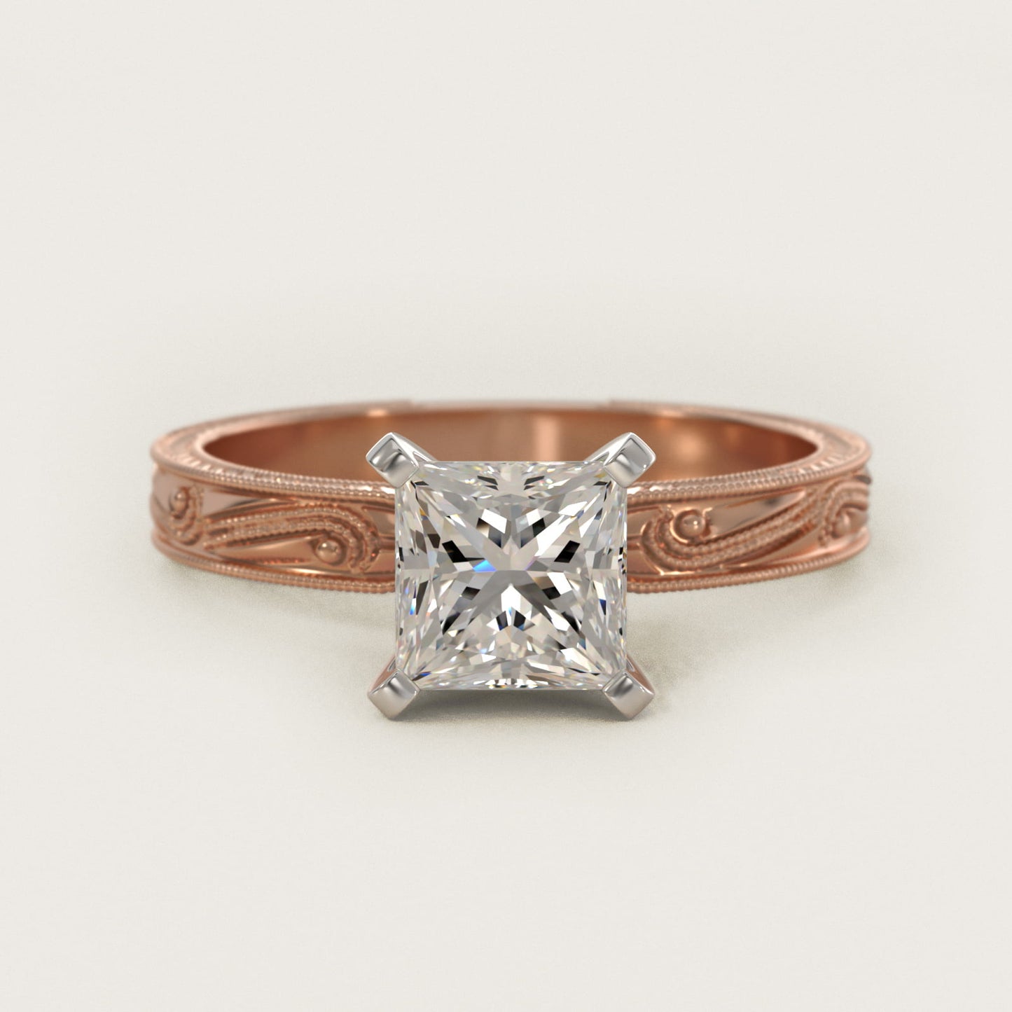 Engraved Solitaire Engagement Ring In 14K Rose Gold By James Allen - Princess Center
