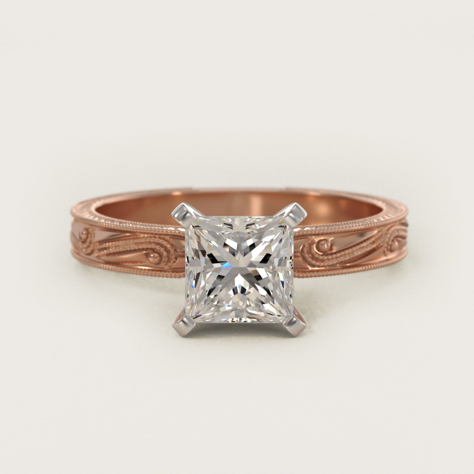 Engraved Solitaire Engagement Ring In 18k Rose Gold By James Allen - Princess Center