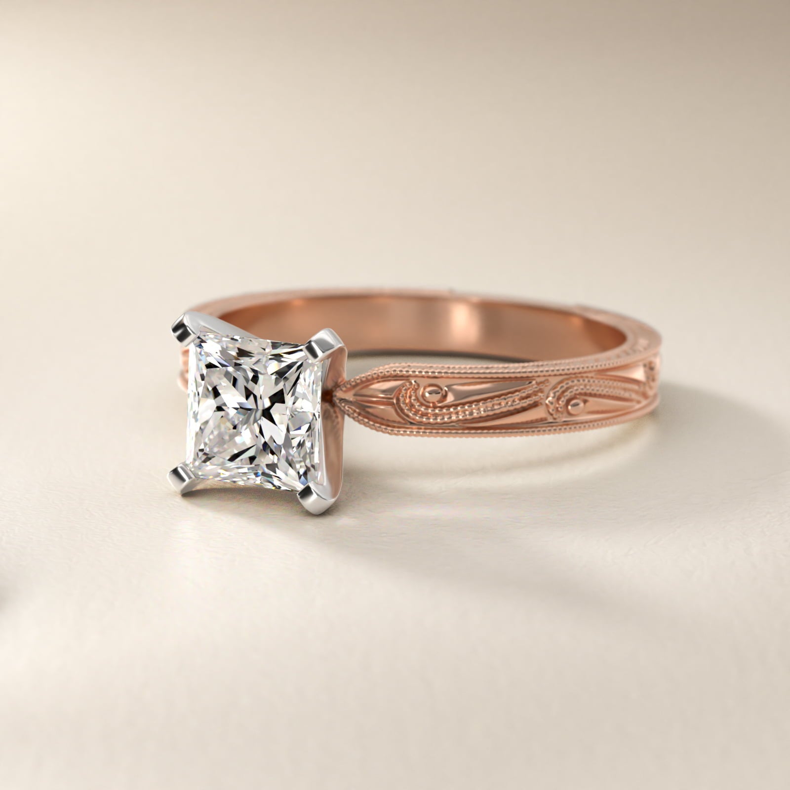Engraved Solitaire Engagement Ring In 18k Rose Gold By James Allen - Princess Center