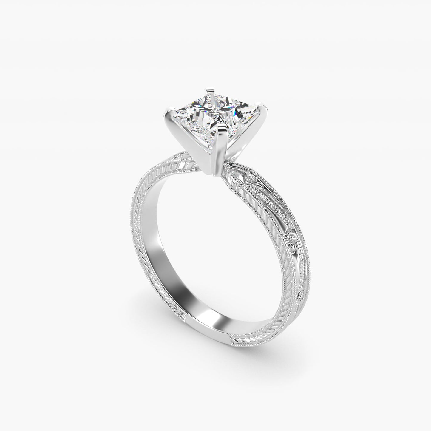 Engraved Solitaire Engagement Ring In 14K White Gold By James Allen - Princess Center