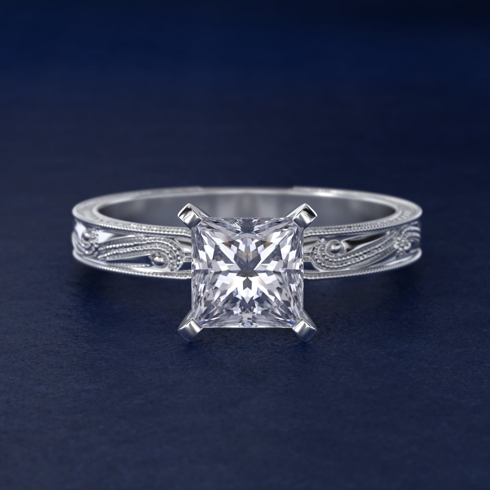 Engraved Solitaire Engagement Ring In 14K White Gold By James Allen - Princess Center
