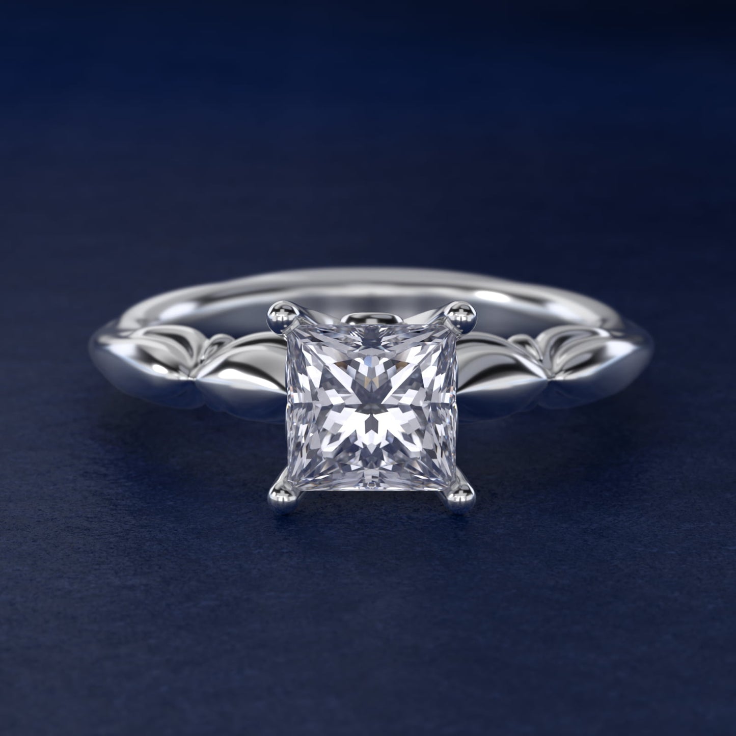 Engraved Solitaire Plus Diamond Engagement Ring in 14k White Gold - Princess Center
