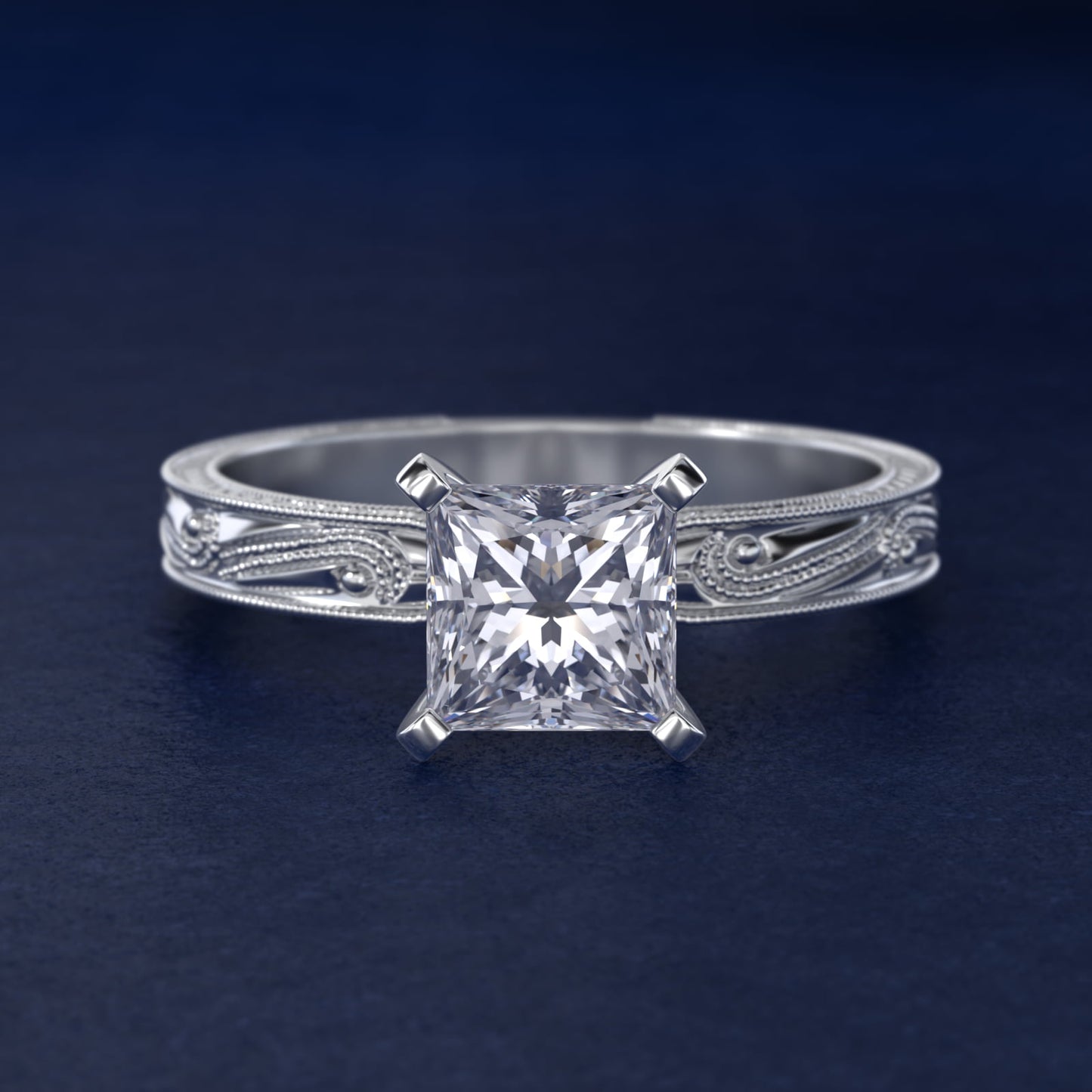 Engraved Solitaire Engagement Ring In 18k White Gold By James Allen - Princess Center