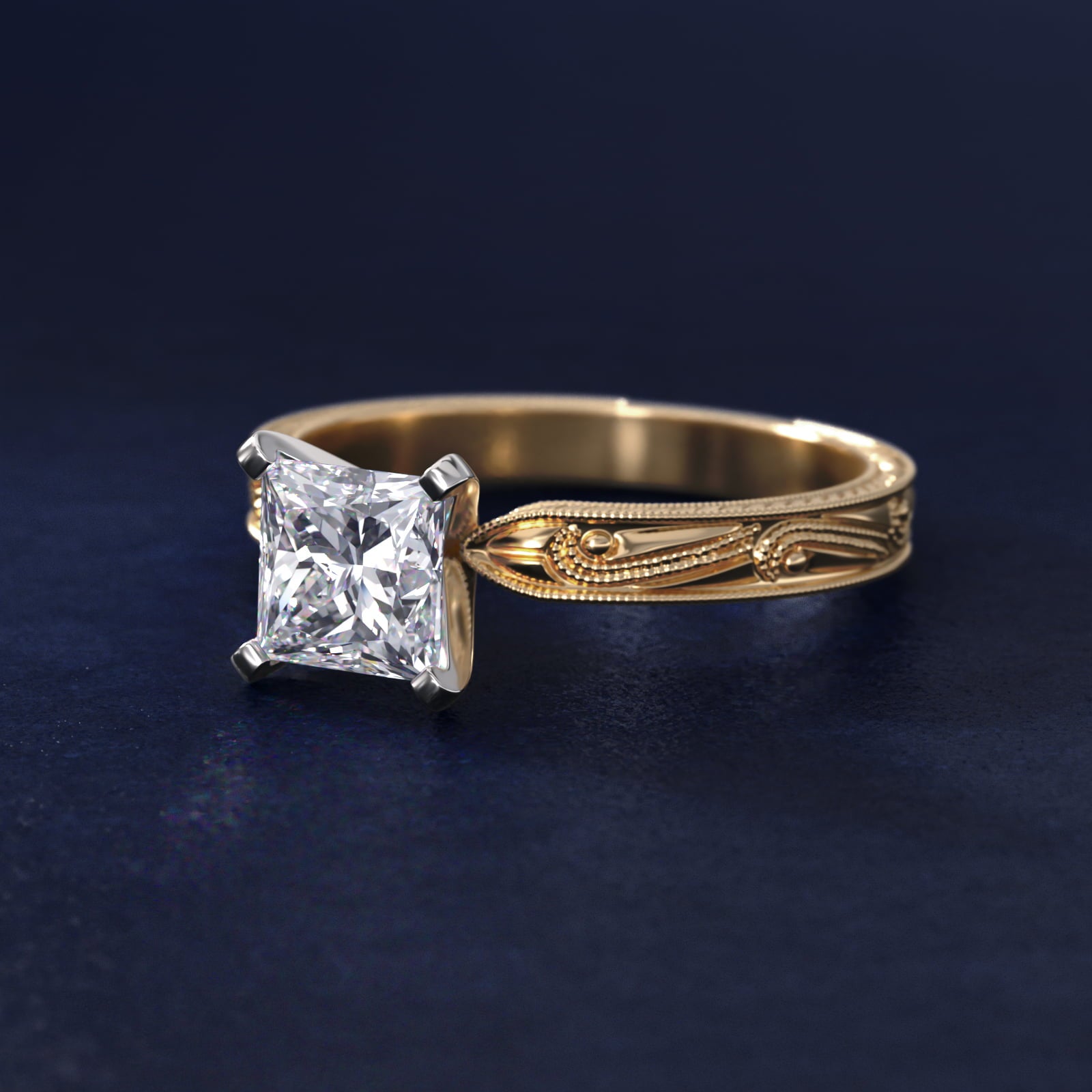 Engraved Solitaire Engagement Ring In 18k Yellow Gold By James Allen - Princess Center