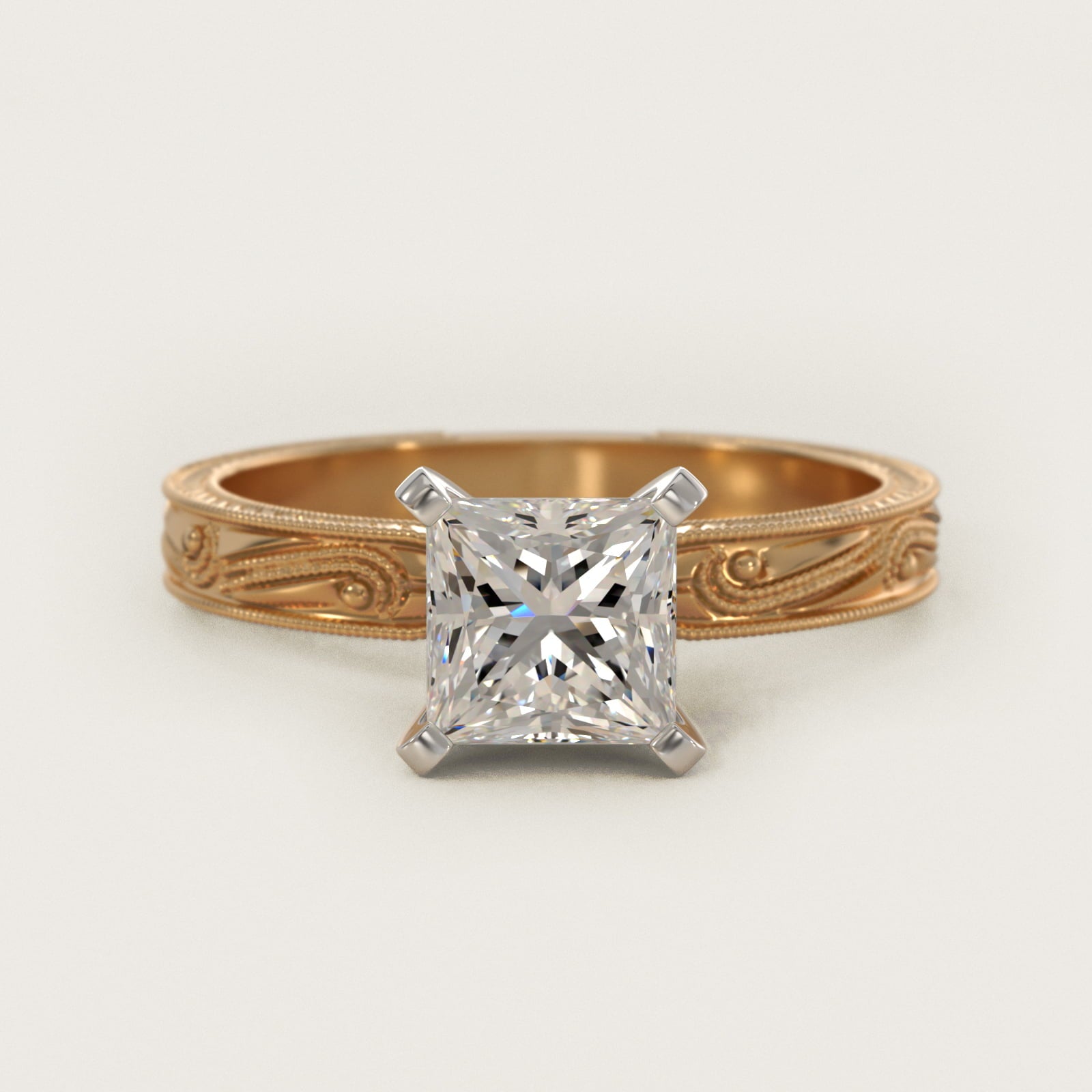 Engraved Solitaire Engagement Ring In 18k Yellow Gold By James Allen - Princess Center