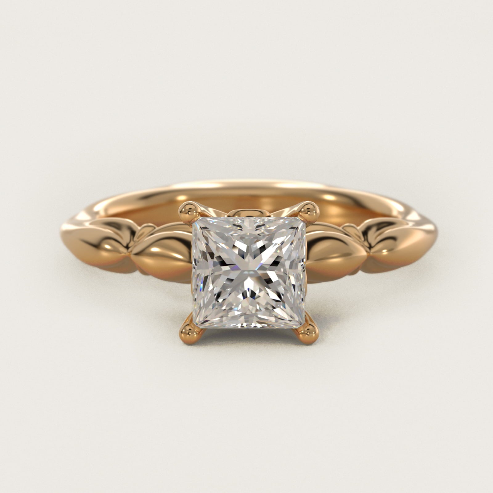 Engraved Solitaire Plus Diamond Engagement Ring in 18k Yellow Gold - Princess Center