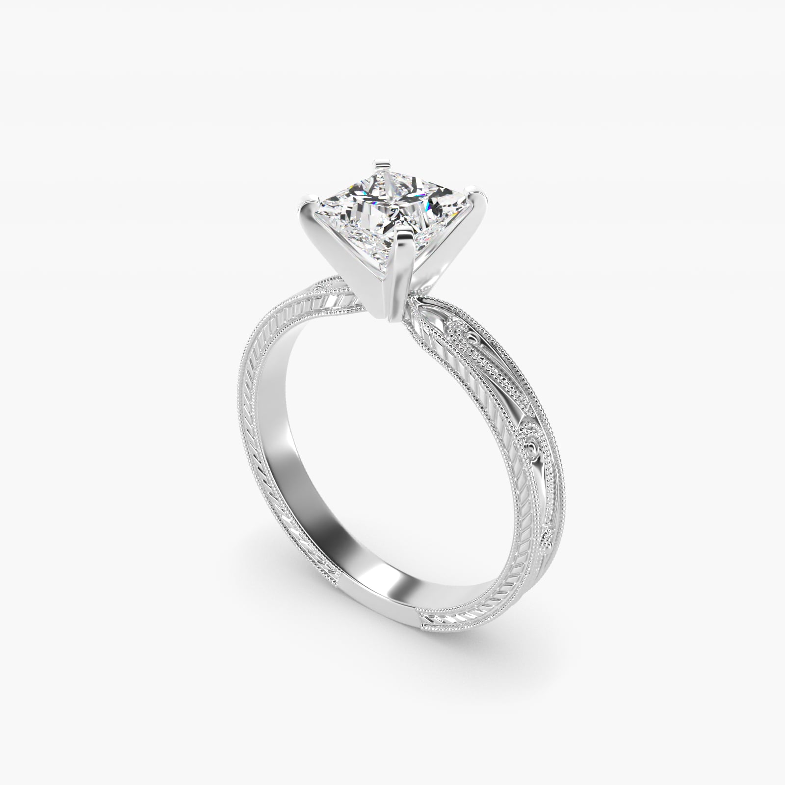 Engraved Solitaire Engagement Ring In Platinum By James Allen - Princess Center