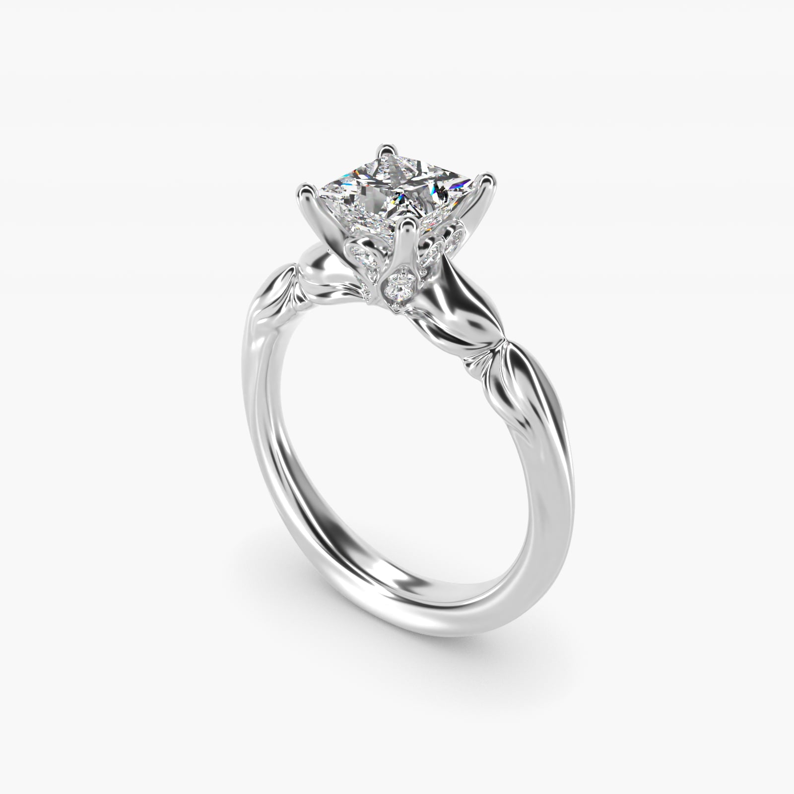 Engraved Solitaire Plus Diamond Engagement Ring in Platinum - Princess Center
