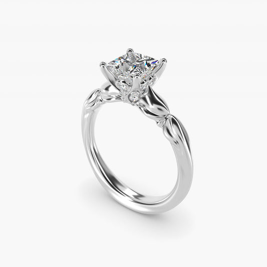 Engraved Solitaire Plus Diamond Engagement Ring in Platinum - Princess Center