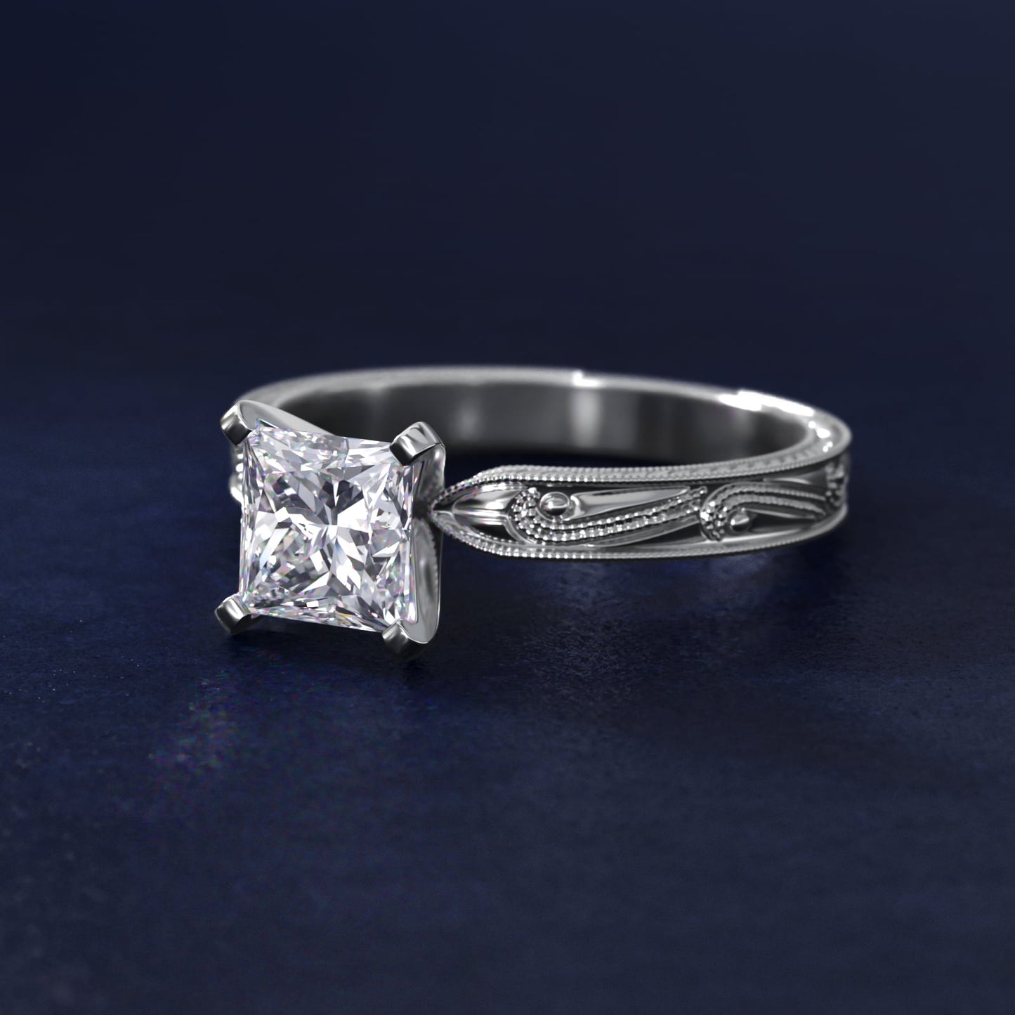 Engraved Solitaire Engagement Ring In Platinum By James Allen - Princess Center