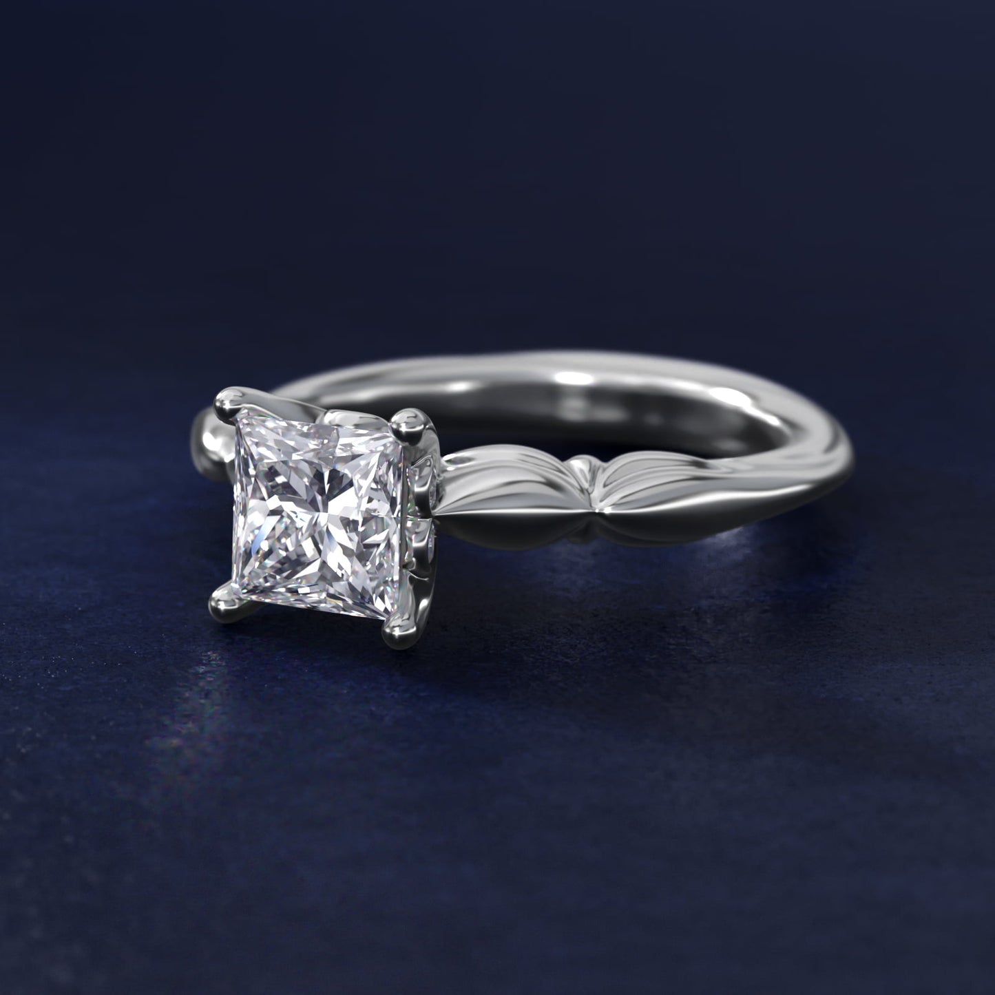 Engraved Solitaire Plus Diamond Engagement Ring in Platinum - Princess Center