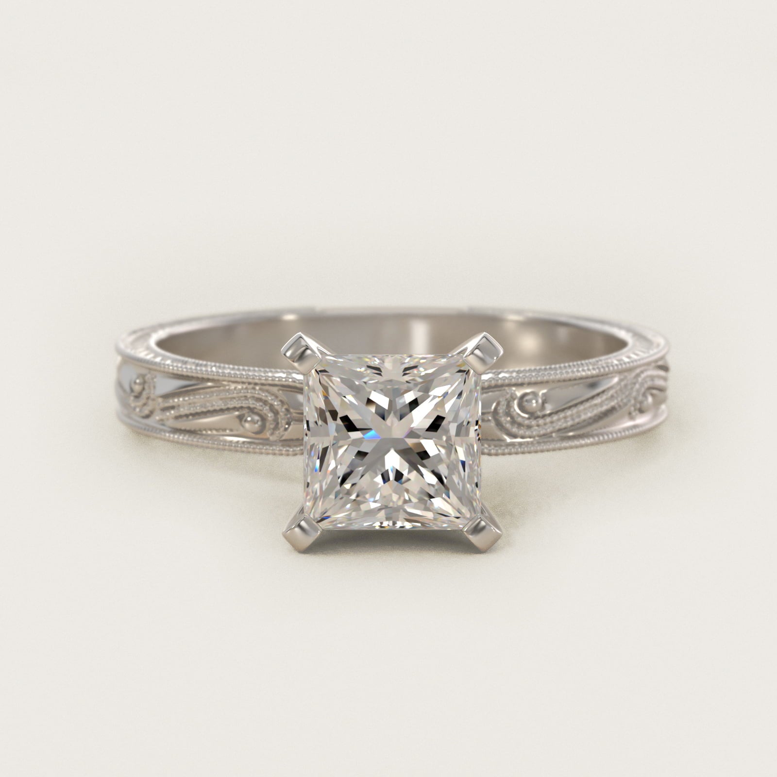 Engraved Solitaire Engagement Ring In Platinum By James Allen - Princess Center