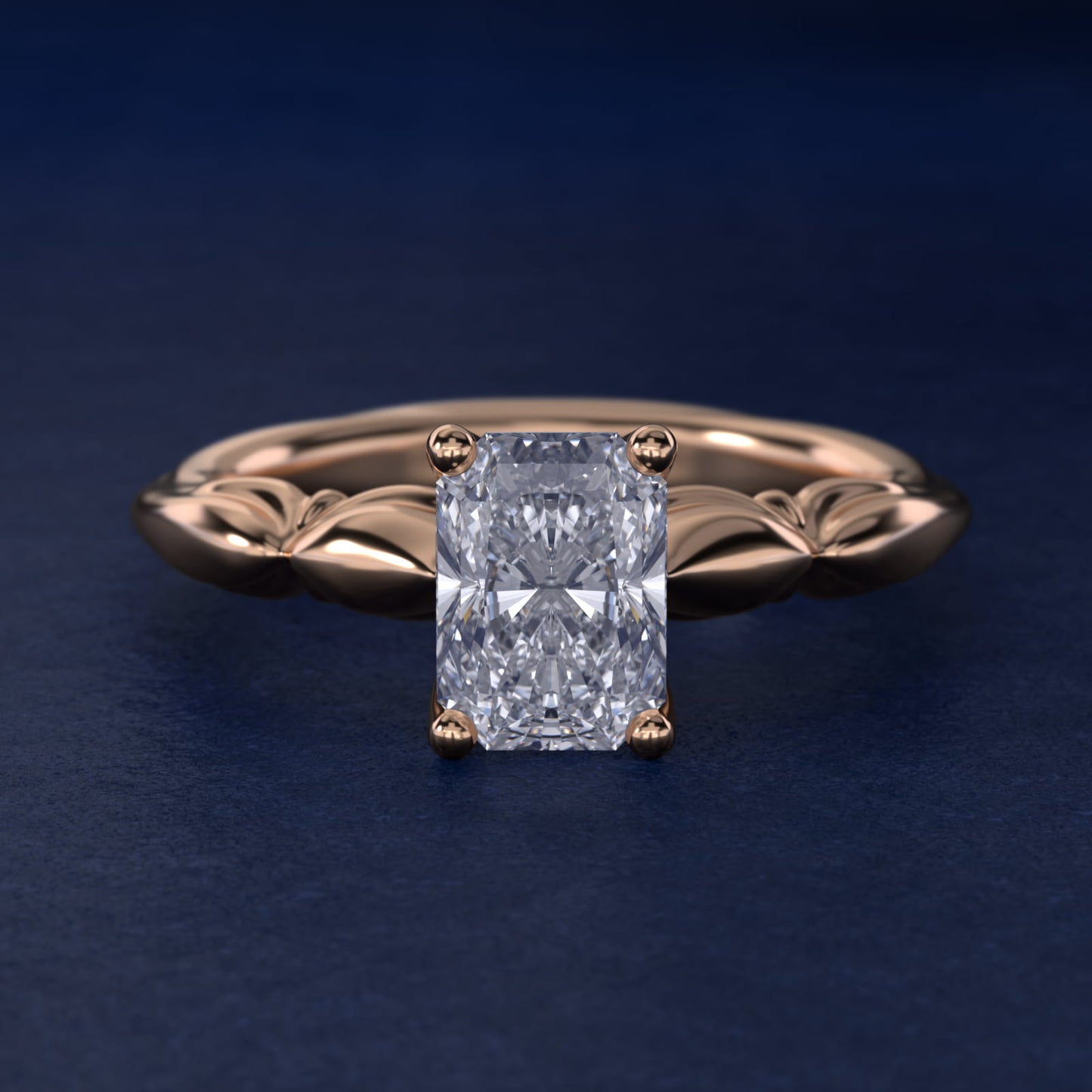Engraved Solitaire Plus Diamond Engagement Ring in 14k Rose Gold - Radiant Center