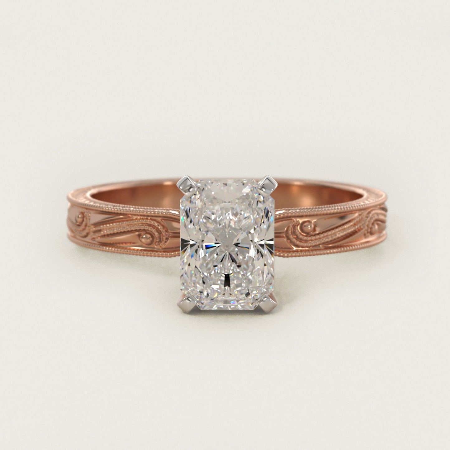 Engraved Solitaire Engagement Ring In 14K Rose Gold By James Allen - Radiant Center
