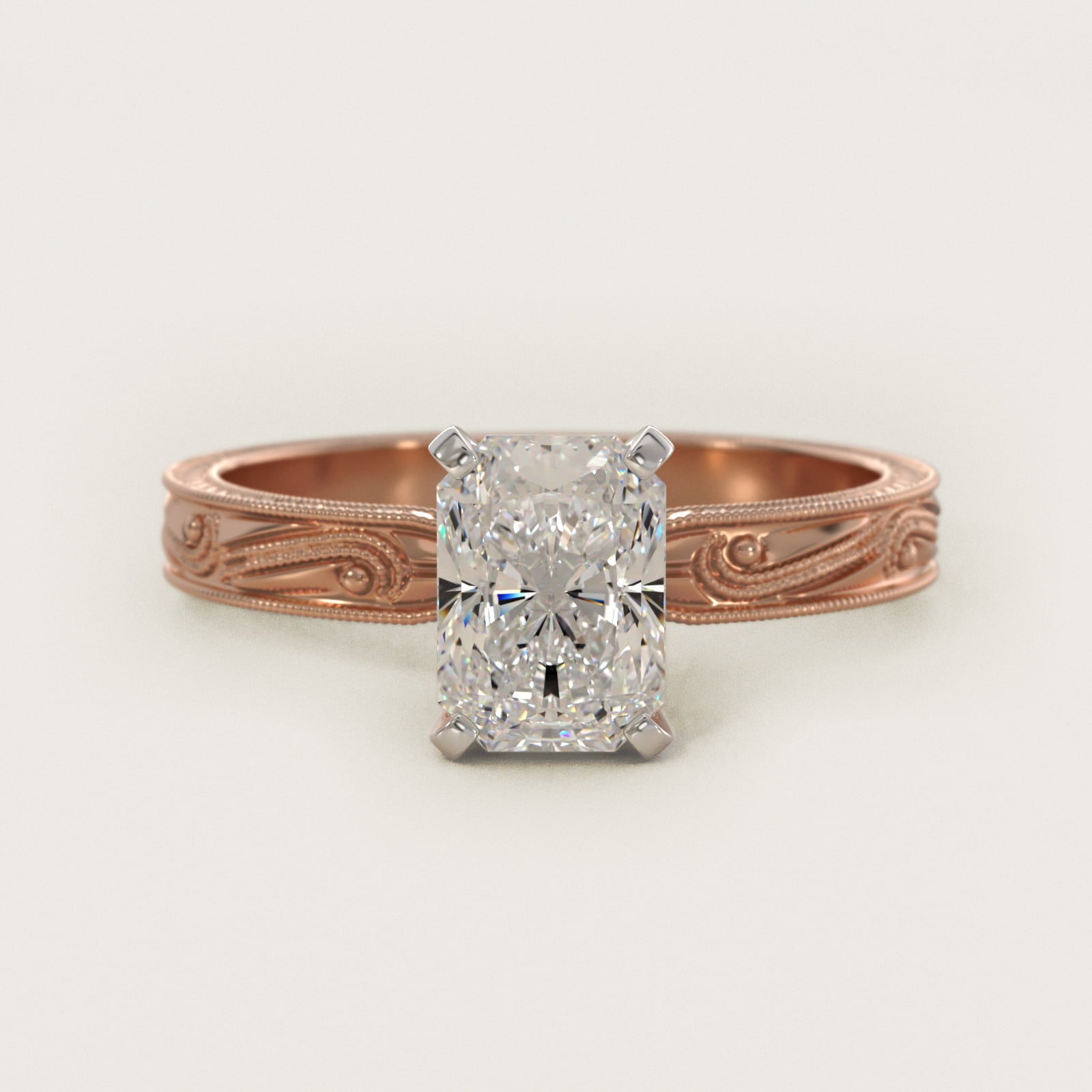 Engraved Solitaire Engagement Ring In 18k Rose Gold By James Allen - Radiant Center
