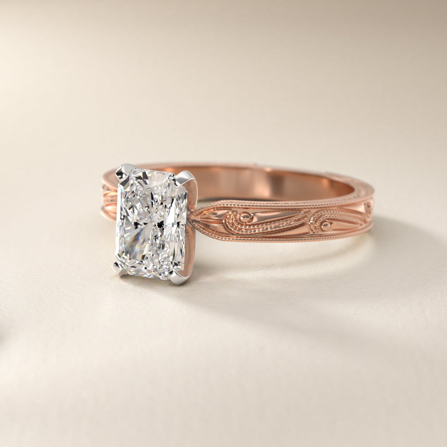 Engraved Solitaire Engagement Ring In 18k Rose Gold By James Allen - Radiant Center
