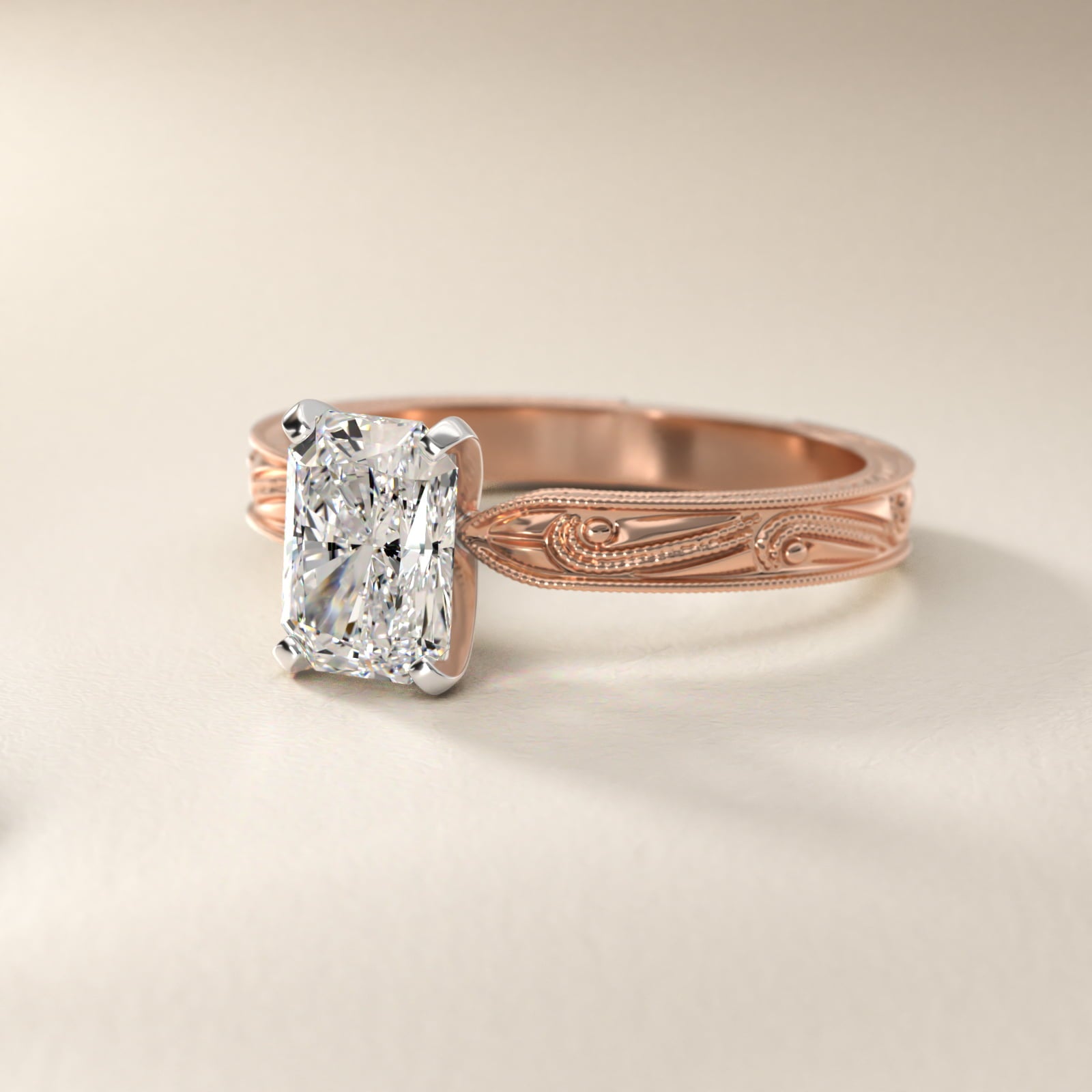 Engraved Solitaire Engagement Ring In 18k Rose Gold By James Allen - Radiant Center