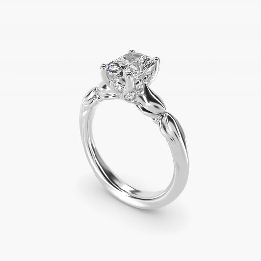 Engraved Solitaire Plus Diamond Engagement Ring in 14k White Gold - Radiant Center