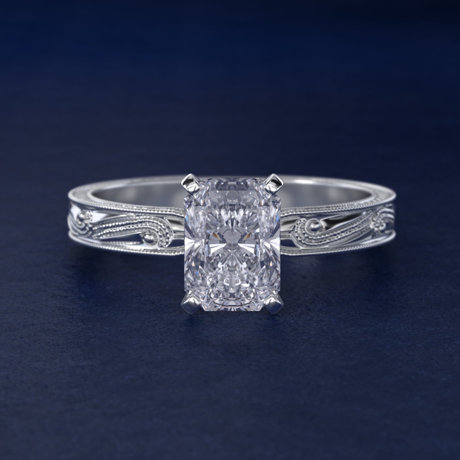 Engraved Solitaire Engagement Ring In 14K White Gold By James Allen - Radiant Center