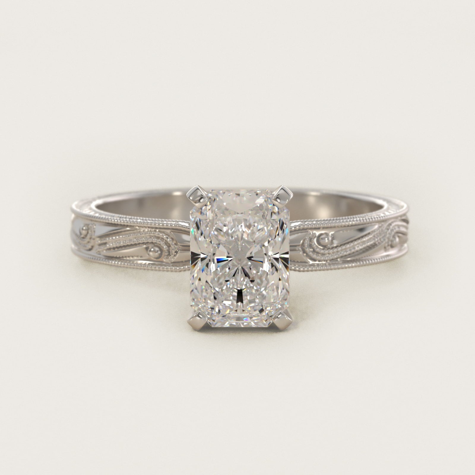 Engraved Solitaire Engagement Ring In 14K White Gold By James Allen - Radiant Center