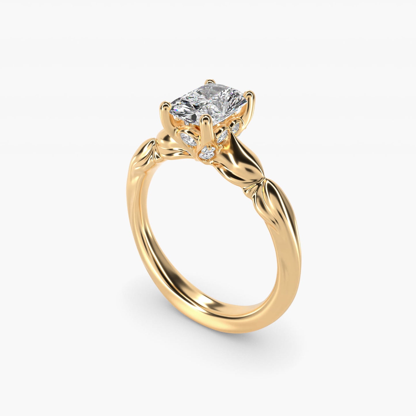 Engraved Solitaire Plus Diamond Engagement Ring in 18k Yellow Gold - Radiant Center