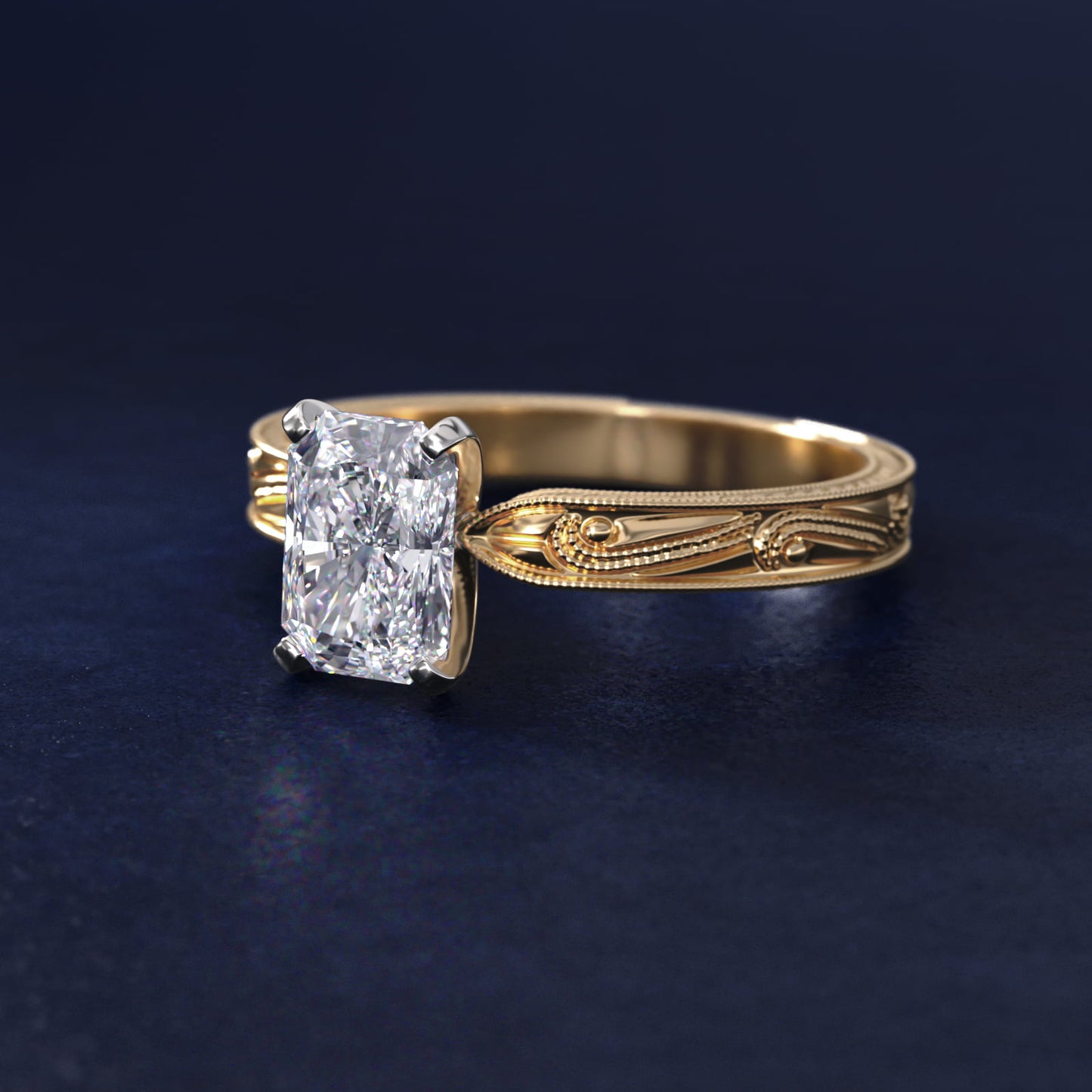 Engraved Solitaire Engagement Ring In 18k Yellow Gold By James Allen - Radiant Center
