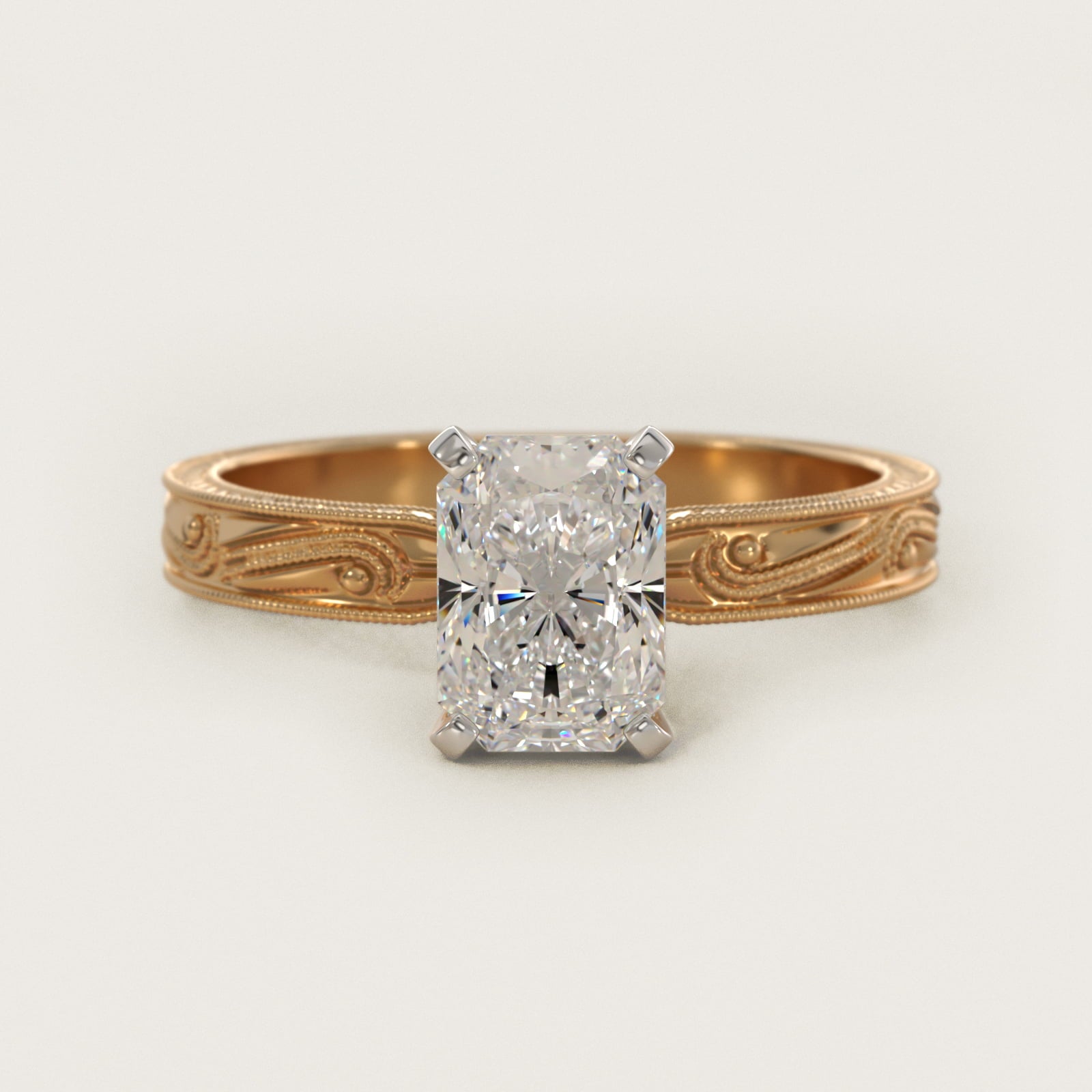 Engraved Solitaire Engagement Ring In 14K Yellow Gold By James Allen - Radiant Center