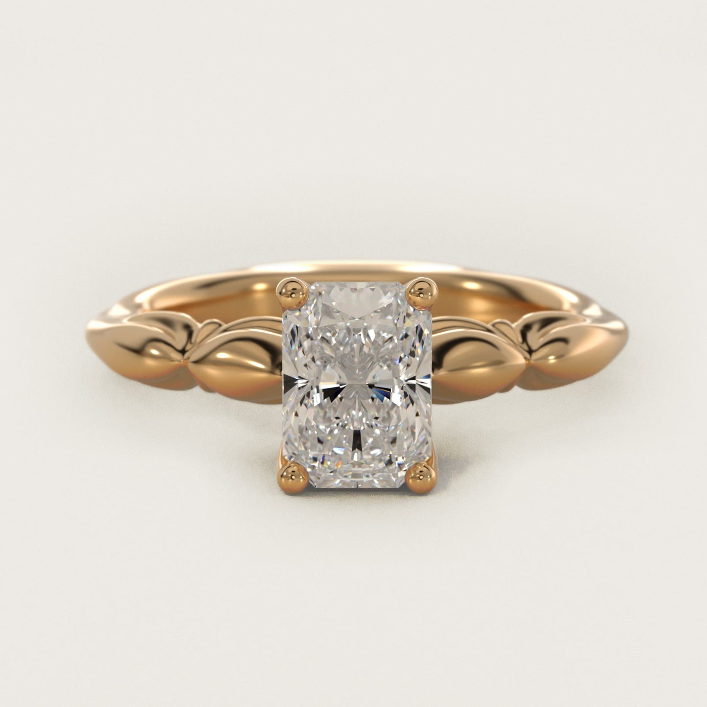 Engraved Solitaire Plus Diamond Engagement Ring in 14k Yellow Gold - Radiant Center