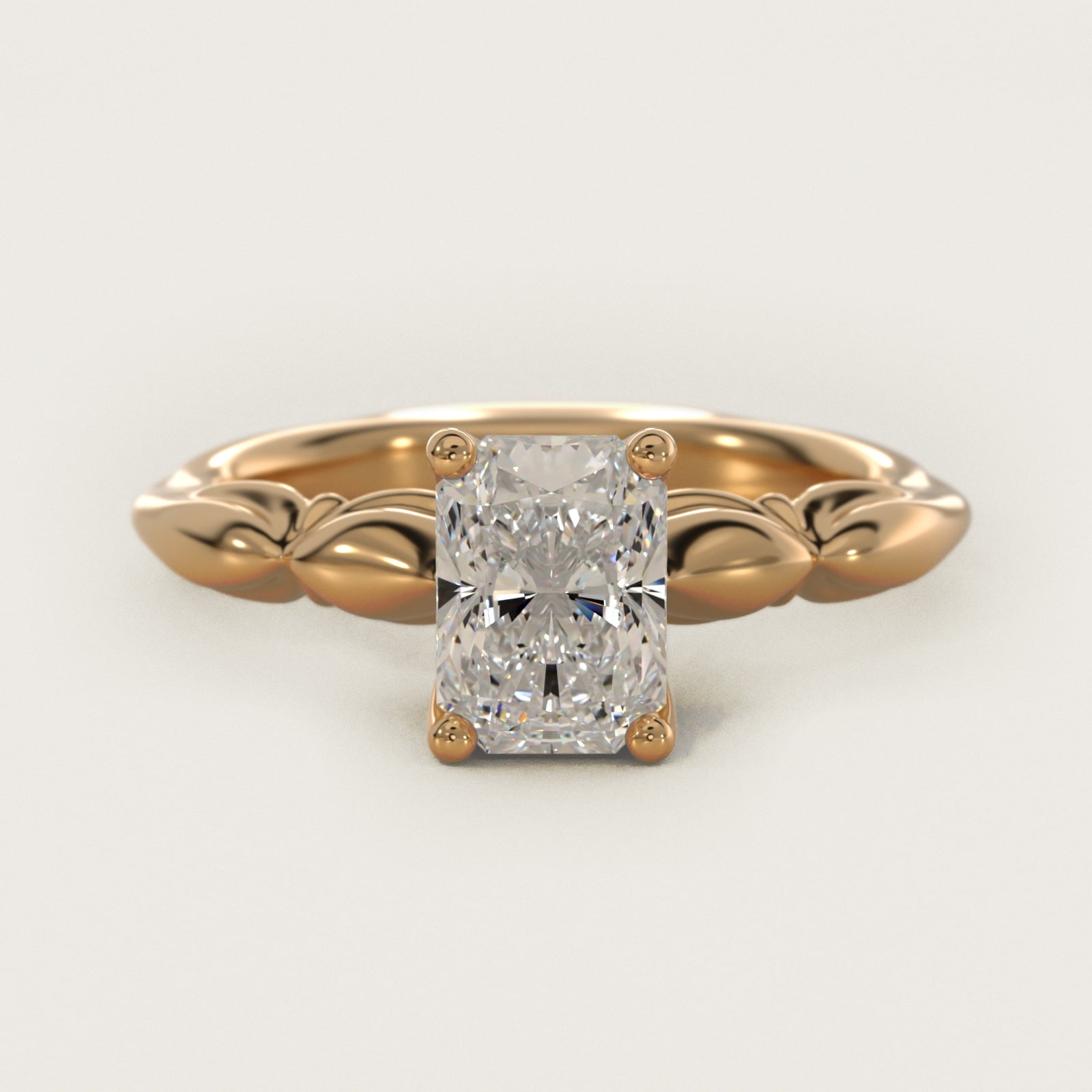 Engraved Solitaire Plus Diamond Engagement Ring in 14k Yellow Gold - Radiant Center