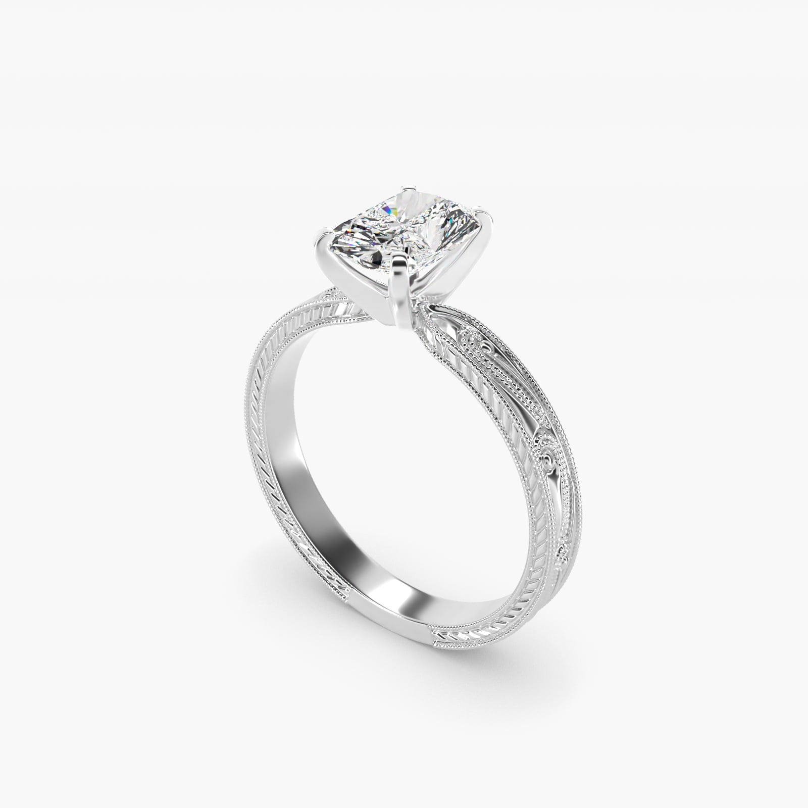 Engraved Solitaire Engagement Ring In Platinum By James Allen - Radiant Center