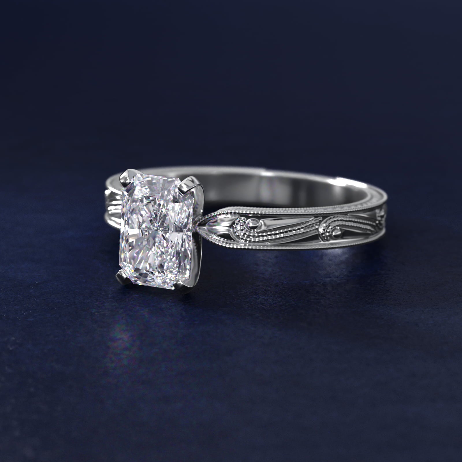 Engraved Solitaire Engagement Ring In Platinum By James Allen - Radiant Center