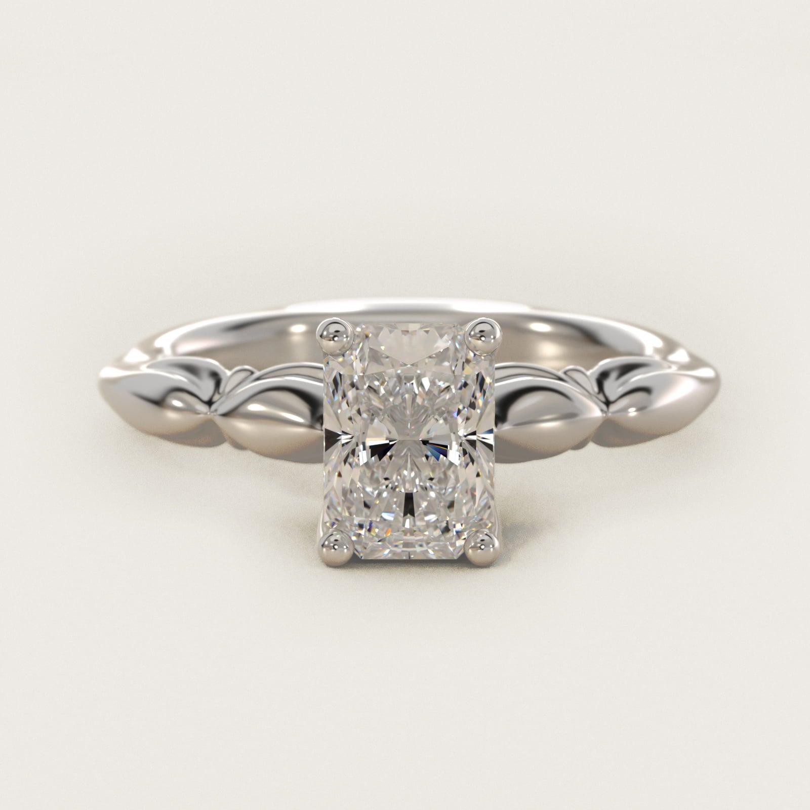 Engraved Solitaire Plus Diamond Engagement Ring in Platinum - Radiant Center