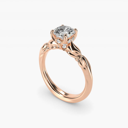 Engraved Solitaire Plus Diamond Engagement Ring in 18k Rose Gold - Round Center