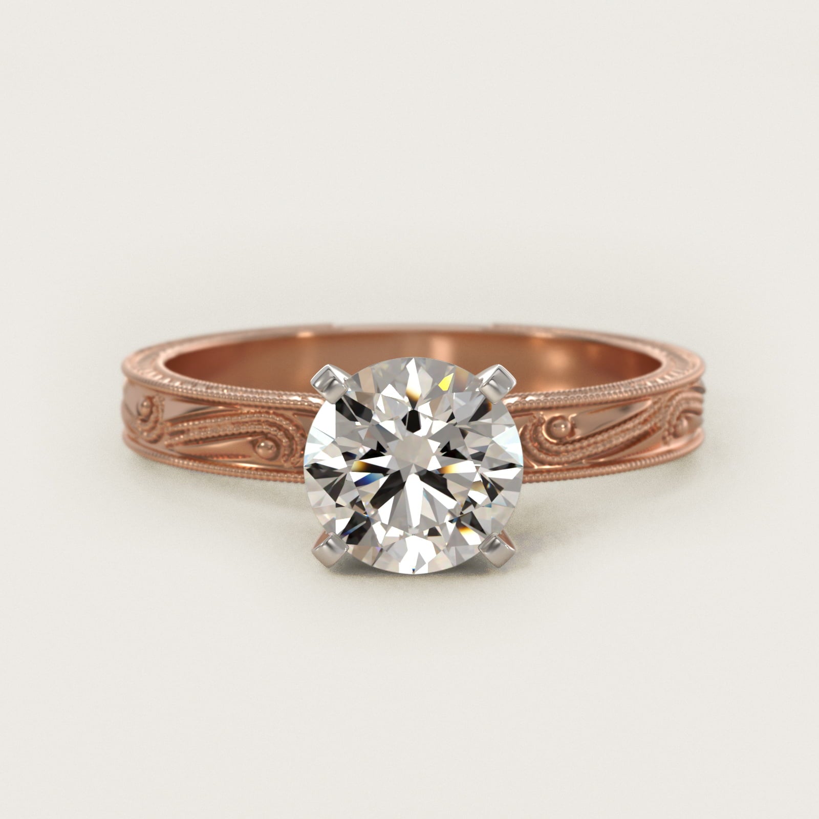 Engraved Solitaire Engagement Ring In 14K Rose Gold By James Allen - Round Center