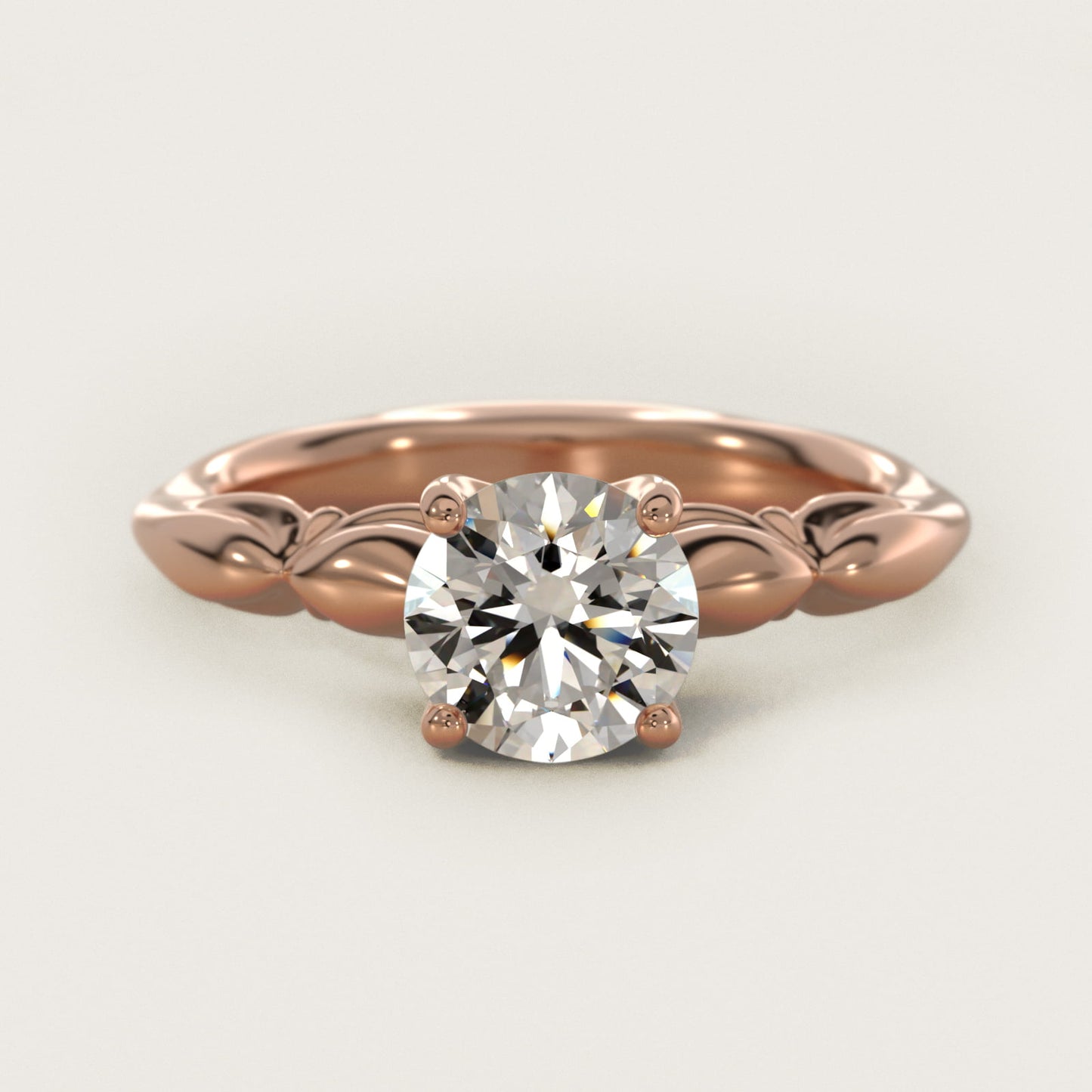 Engraved Solitaire Plus Diamond Engagement Ring in 18k Rose Gold - Round Center