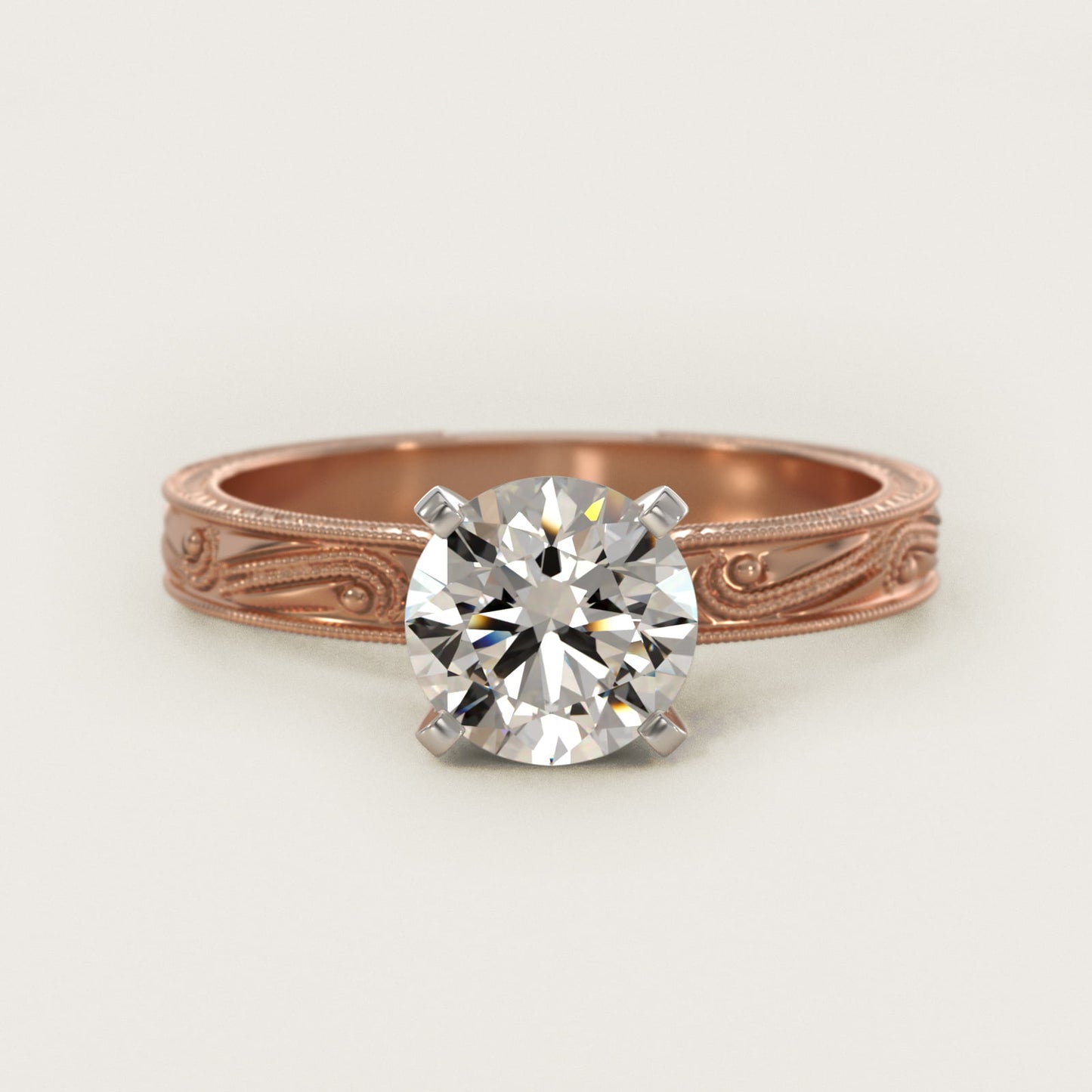 Engraved Solitaire Engagement Ring In 18k Rose Gold By James Allen - Round Center