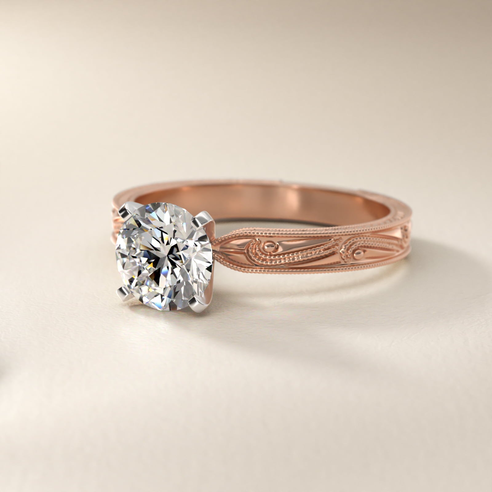 Engraved Solitaire Engagement Ring In 14K Rose Gold By James Allen - Round Center