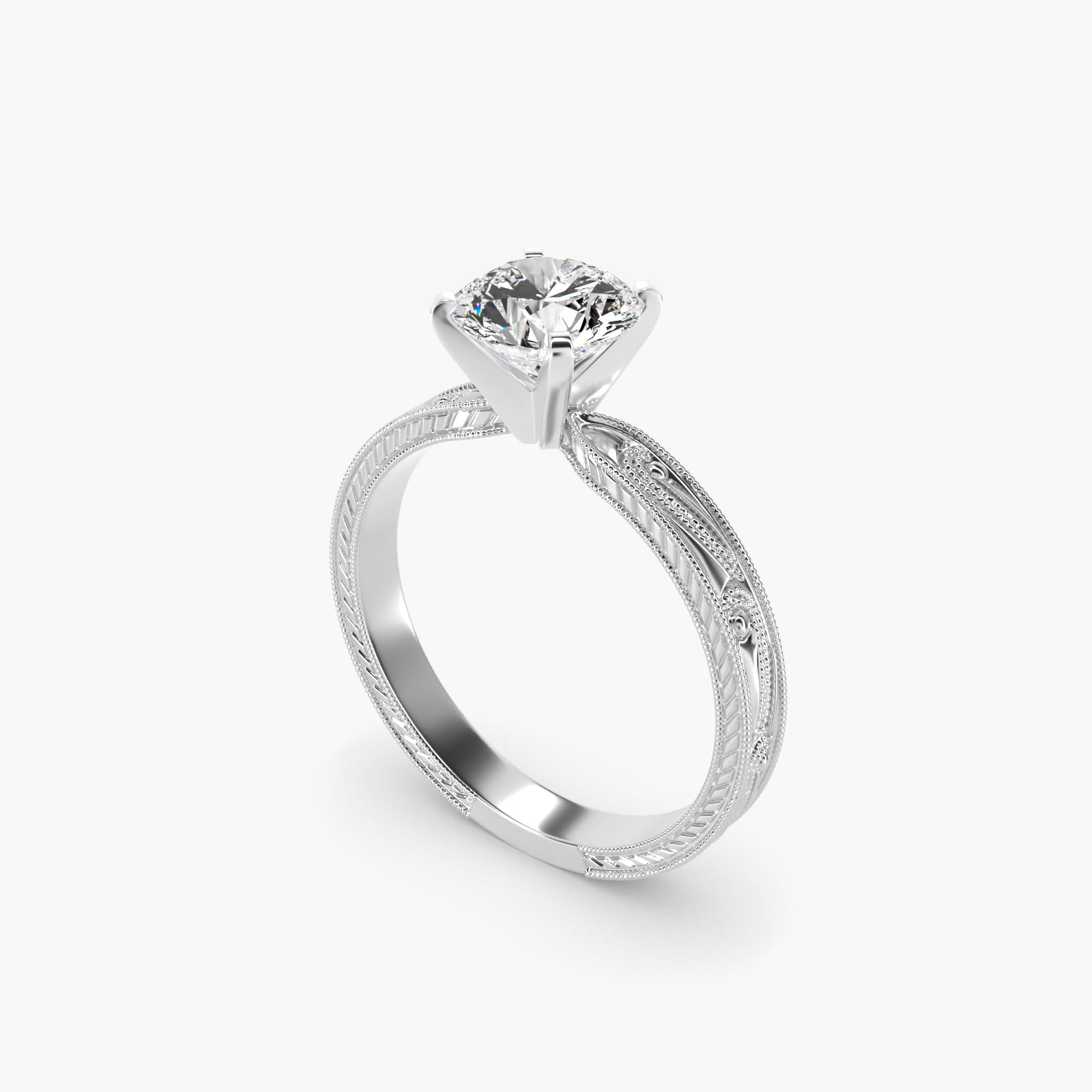Engraved Solitaire Engagement Ring In 18k White Gold By James Allen - Round Center