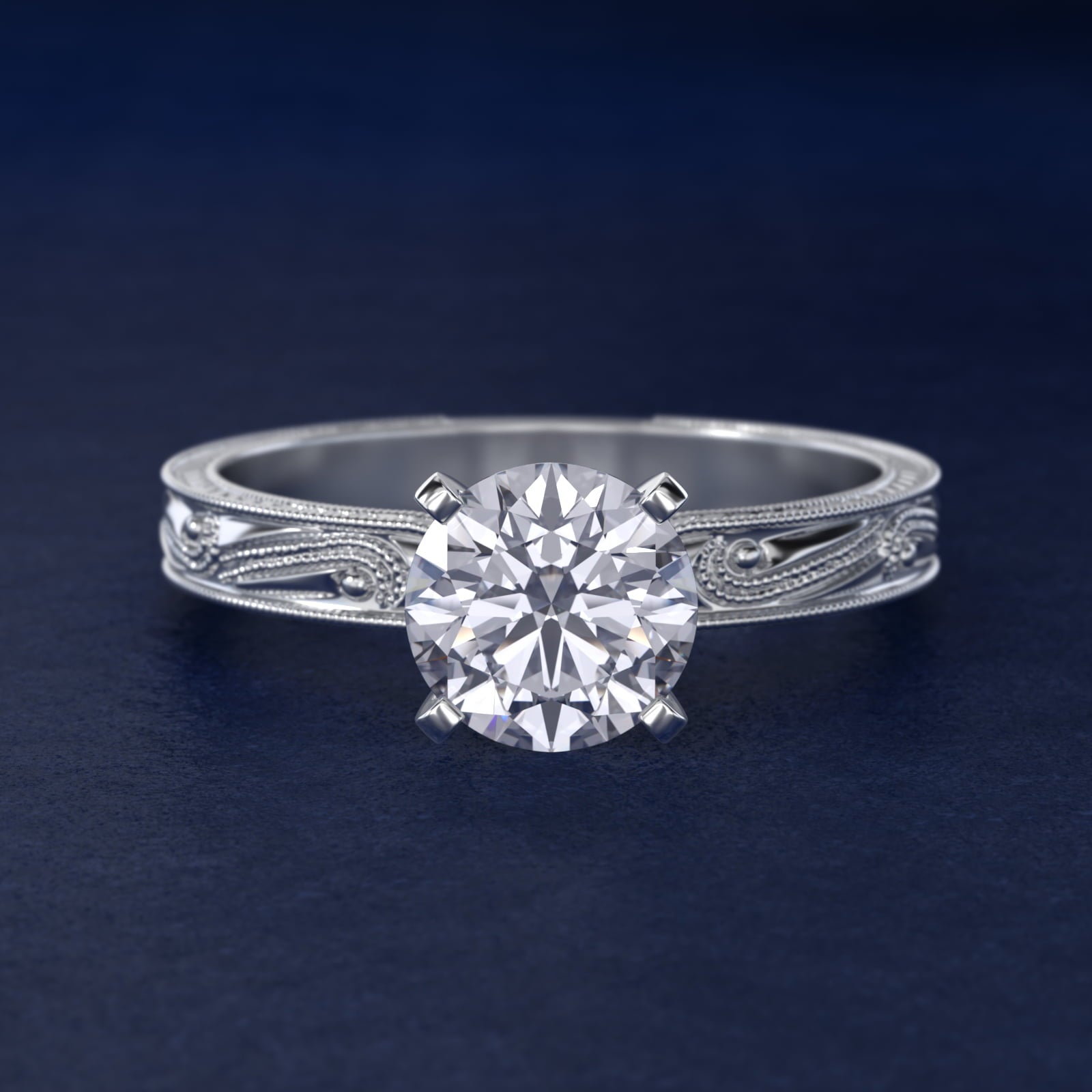 Engraved Solitaire Engagement Ring In 14K White Gold By James Allen - Round Center