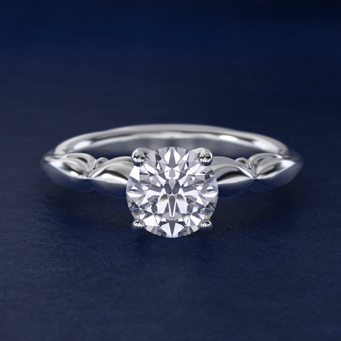 Engraved Solitaire Plus Diamond Engagement Ring in 14k White Gold - Round Center